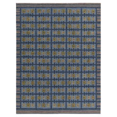 Teppich & Kelim-Teppich im skandinavischen Stil in Blau, Grün mit geometrischem Muster