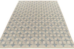Rug & Kilim's Scandinavian Style Kilim Rug in Blue, Greige Geometric Pattern