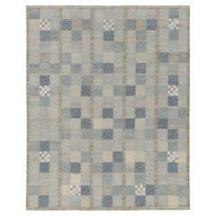 Tapis et tapis Kilim de style scandinave bleu et gris à motifs géométriques