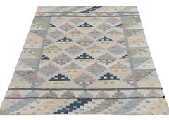 Rug & Kilim's Scandinavian Style Kilim Rug in Blue, Off-White, Bright Geometry