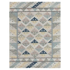 Tapis et tapis Kilim de style scandinave bleu, blanc cassé, géométrie brillante