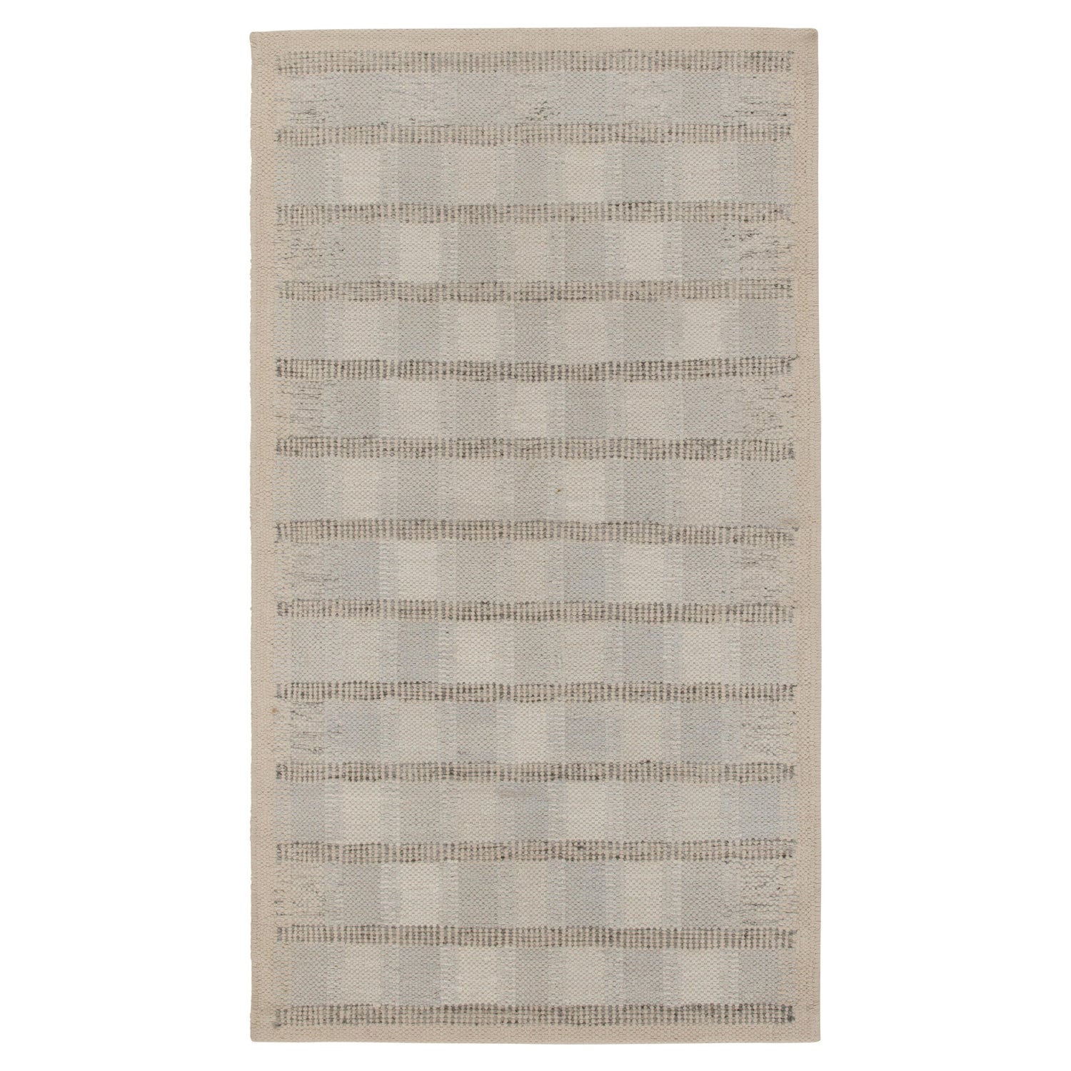 Deco Modern Kilim Rug in White, Blue Border, Geometric Patterns, by Rug and  Kilim For Sale at 1stDibs