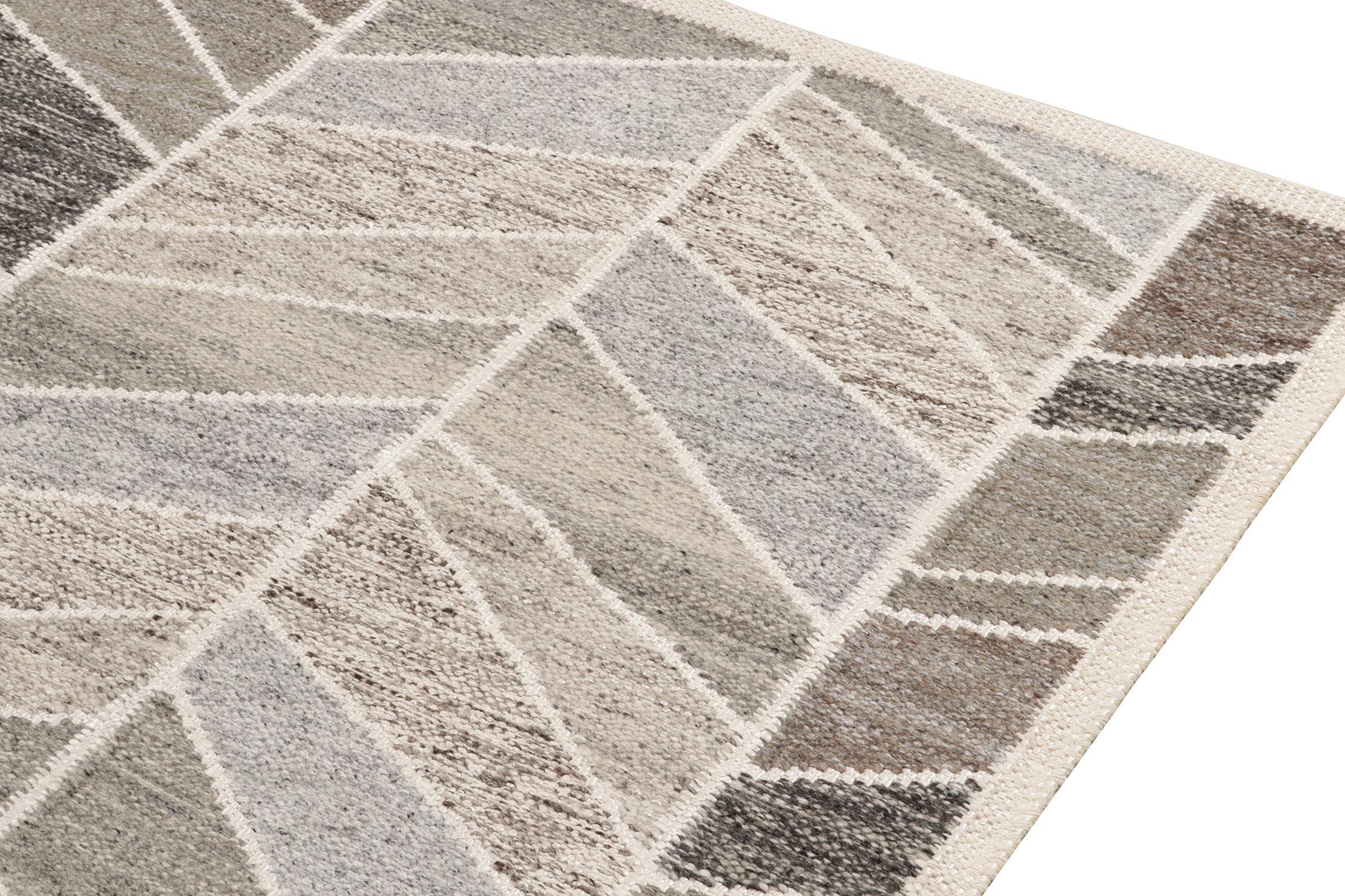 Teppich & Kelim-Teppich im skandinavischen Stil aus braunem und geometrischem Muster (Handgeknüpft) im Angebot