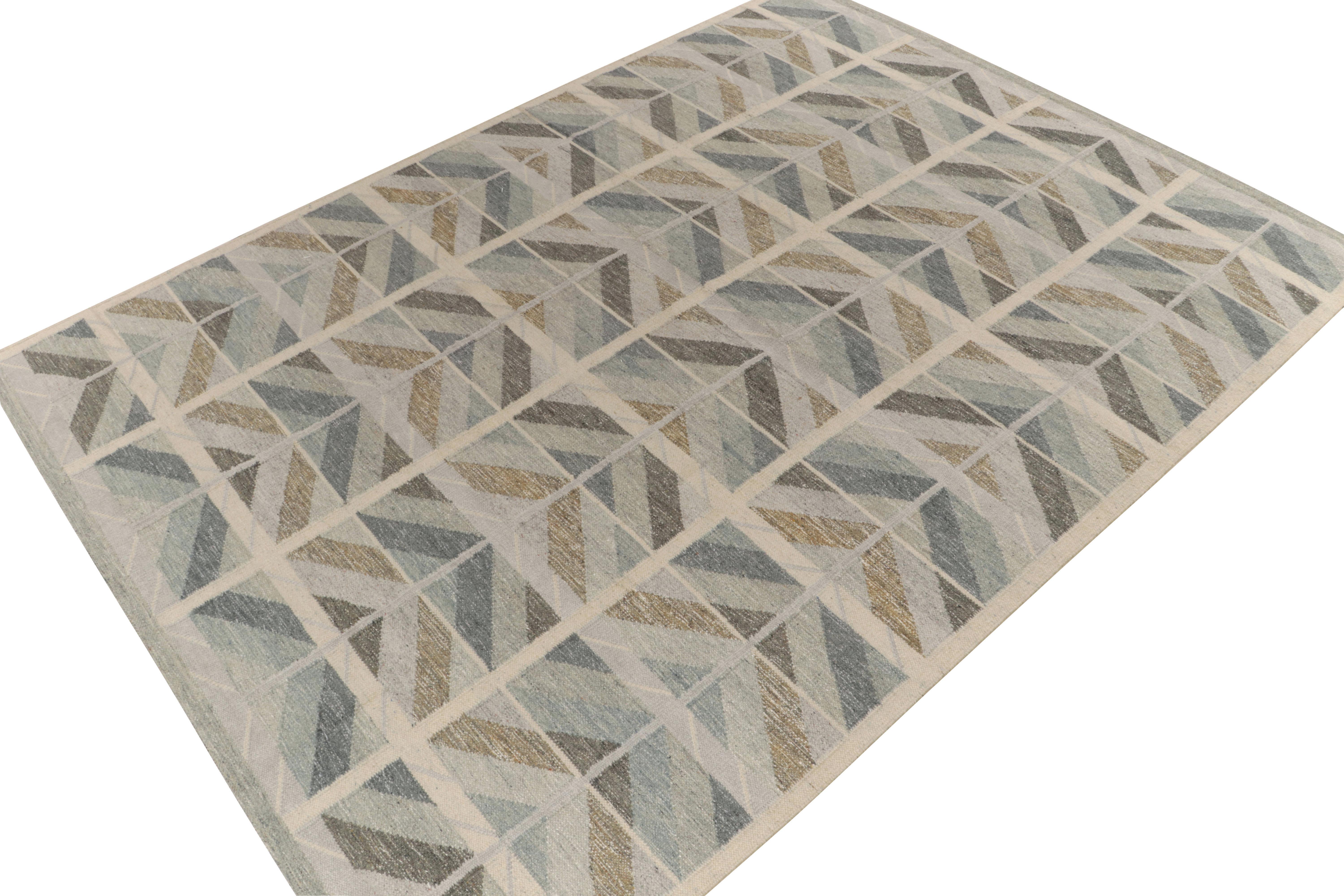 Kilim-Teppich und Kelim-Teppich im skandinavischen Stil in Grau, Beige und Blau mit Chevrons (Moderne) im Angebot