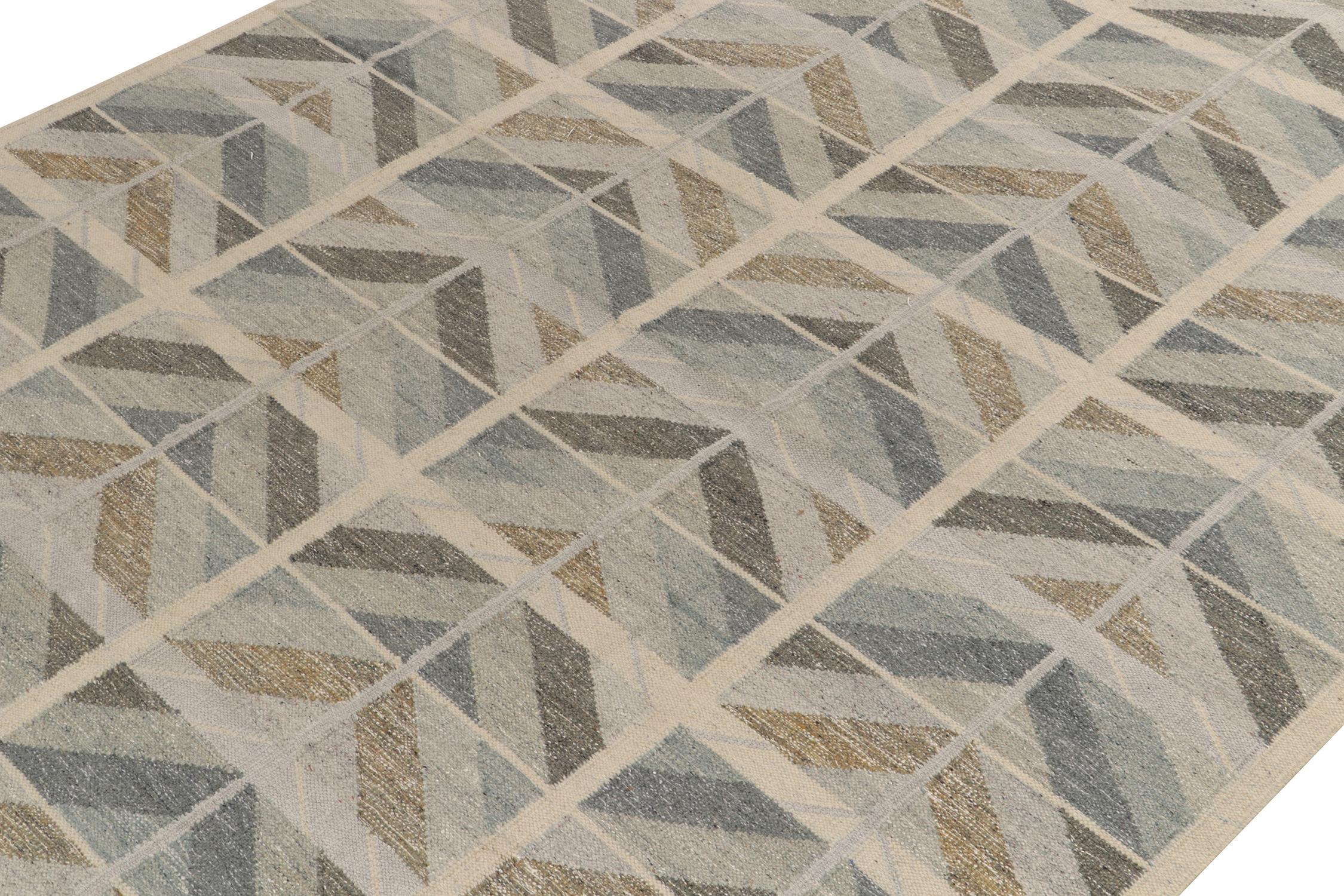 Kilim-Teppich und Kelim-Teppich im skandinavischen Stil in Grau, Beige und Blau mit Chevrons (Indisch) im Angebot