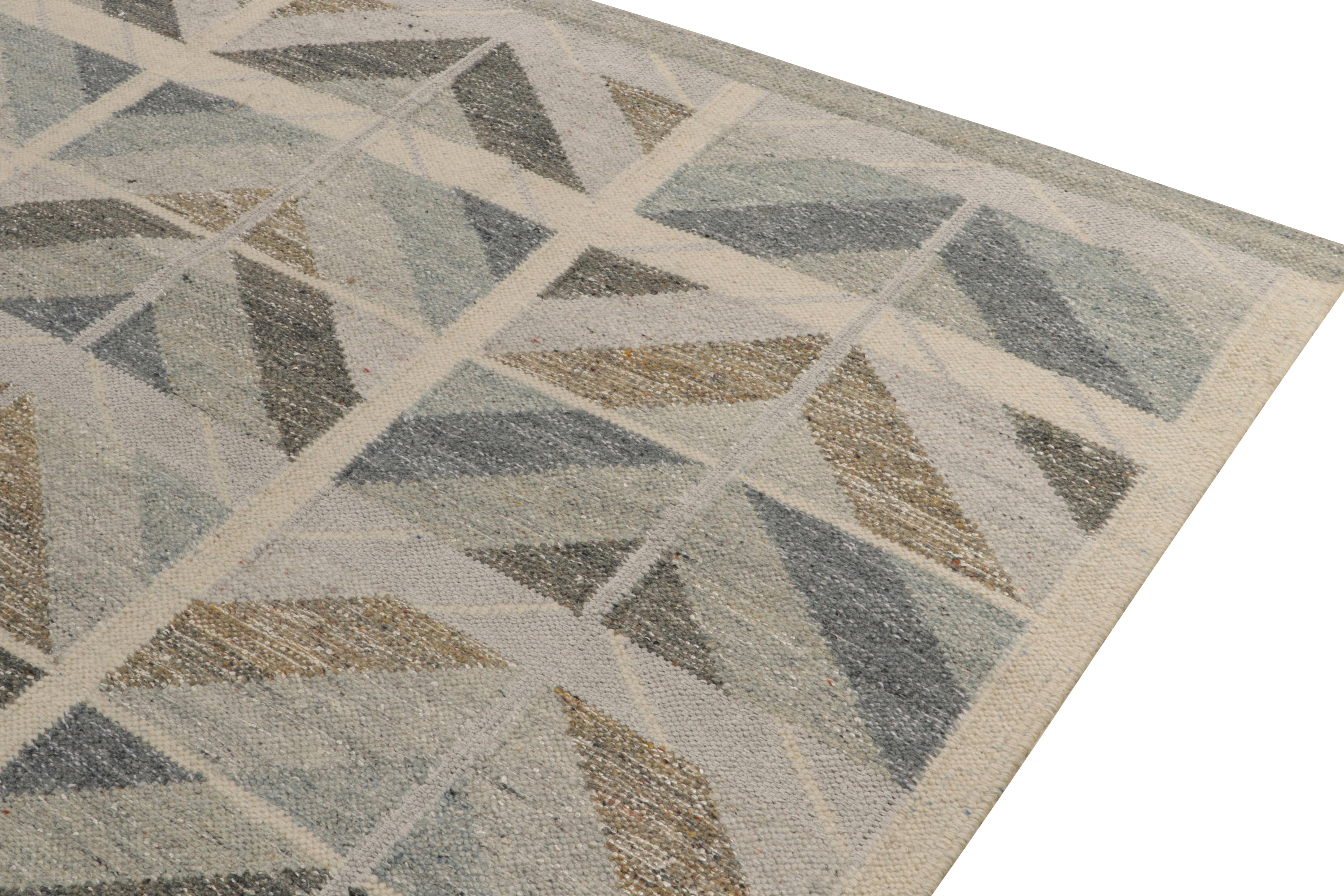 Kilim-Teppich und Kelim-Teppich im skandinavischen Stil in Grau, Beige und Blau mit Chevrons (Handgeknüpft) im Angebot