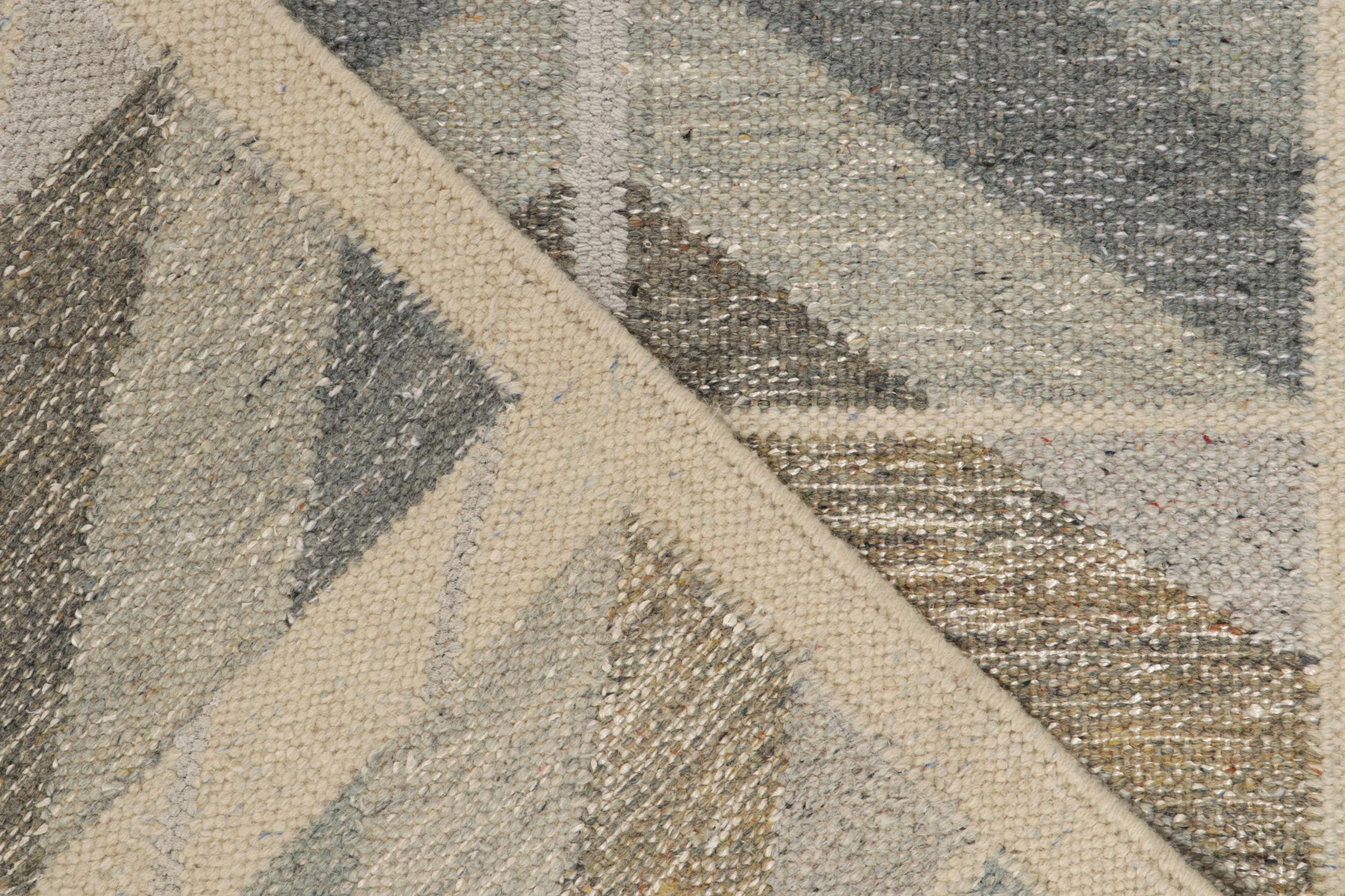 Hand-Knotted Rug & Kilim's Scandinavian Style Kilim Rug in Gray, Beige & Blue Chevrons For Sale