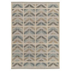 Kilim-Teppich und Kelim-Teppich im skandinavischen Stil in Grau, Beige und Blau mit Chevrons