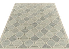 Rug & Kilim's Scandinavian Style Kilim Rug in Gray & Blue Geometric Pattern