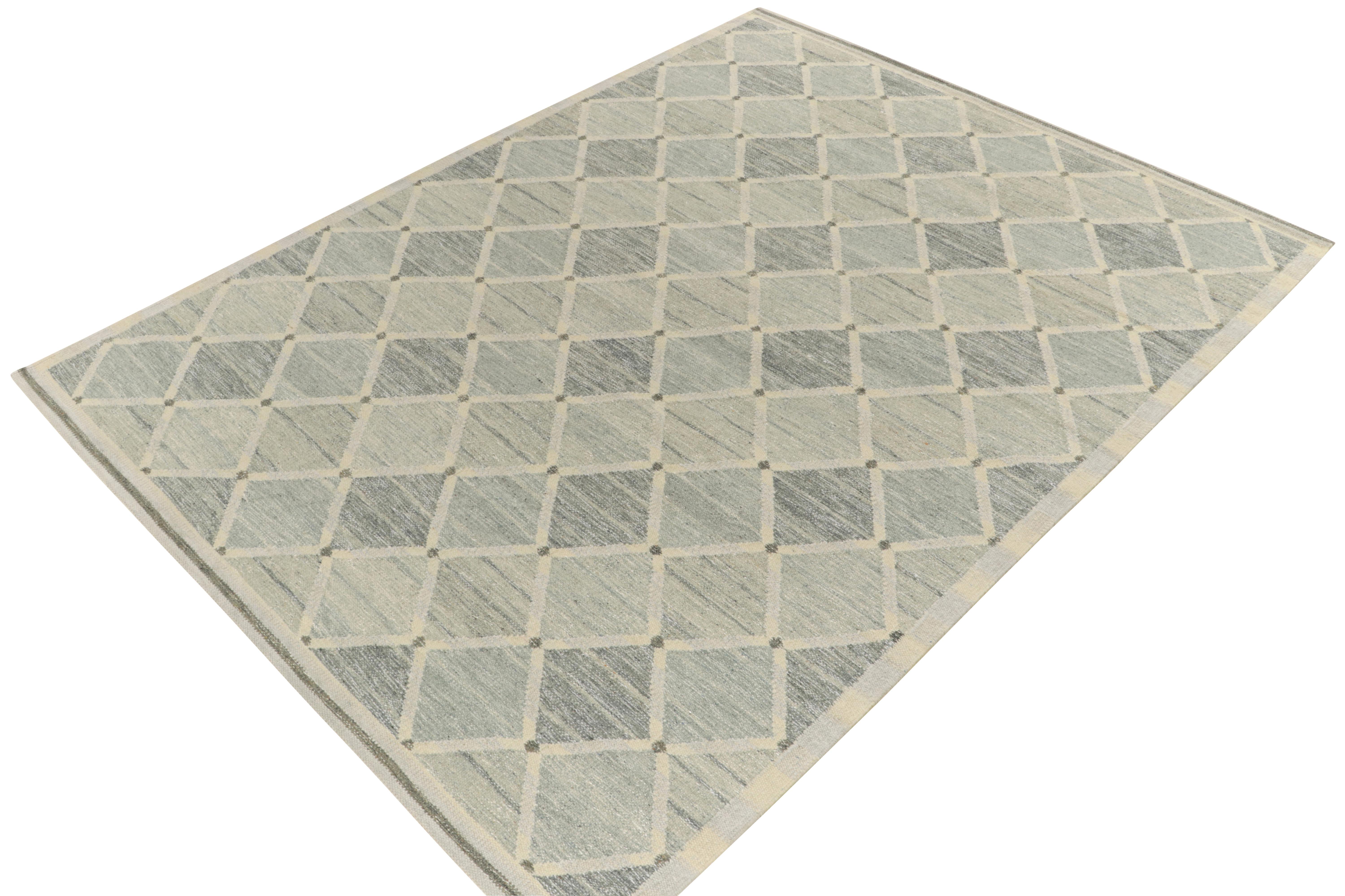 Teppich & Kelim-Teppich im skandinavischen Stil in Grau & Blau mit geometrischem Muster (Skandinavische Moderne) im Angebot