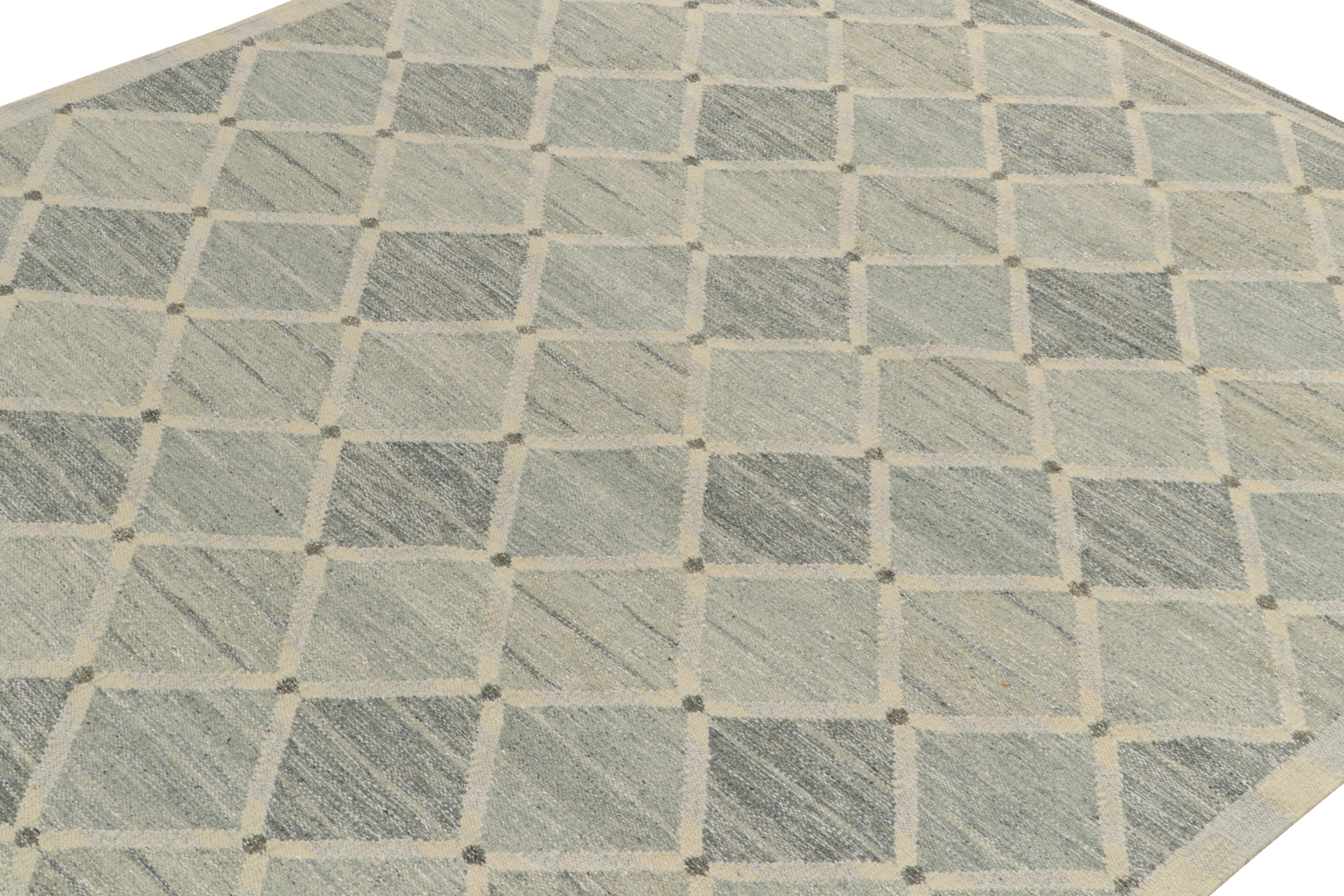 Teppich & Kelim-Teppich im skandinavischen Stil in Grau & Blau mit geometrischem Muster (Indisch) im Angebot