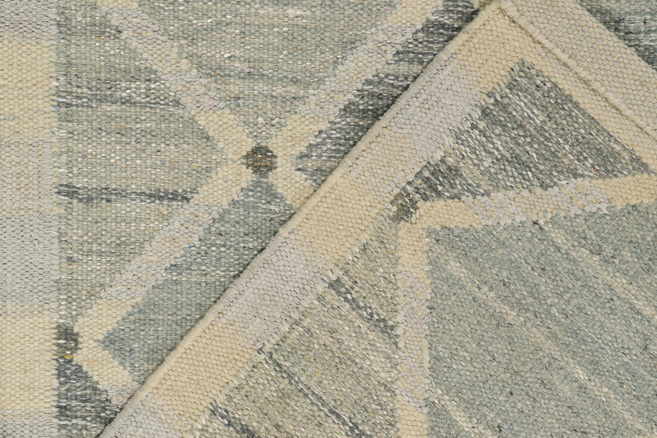 Contemporary Rug & Kilim's Scandinavian Style Kilim Rug in Gray & Blue Geometric Pattern For Sale