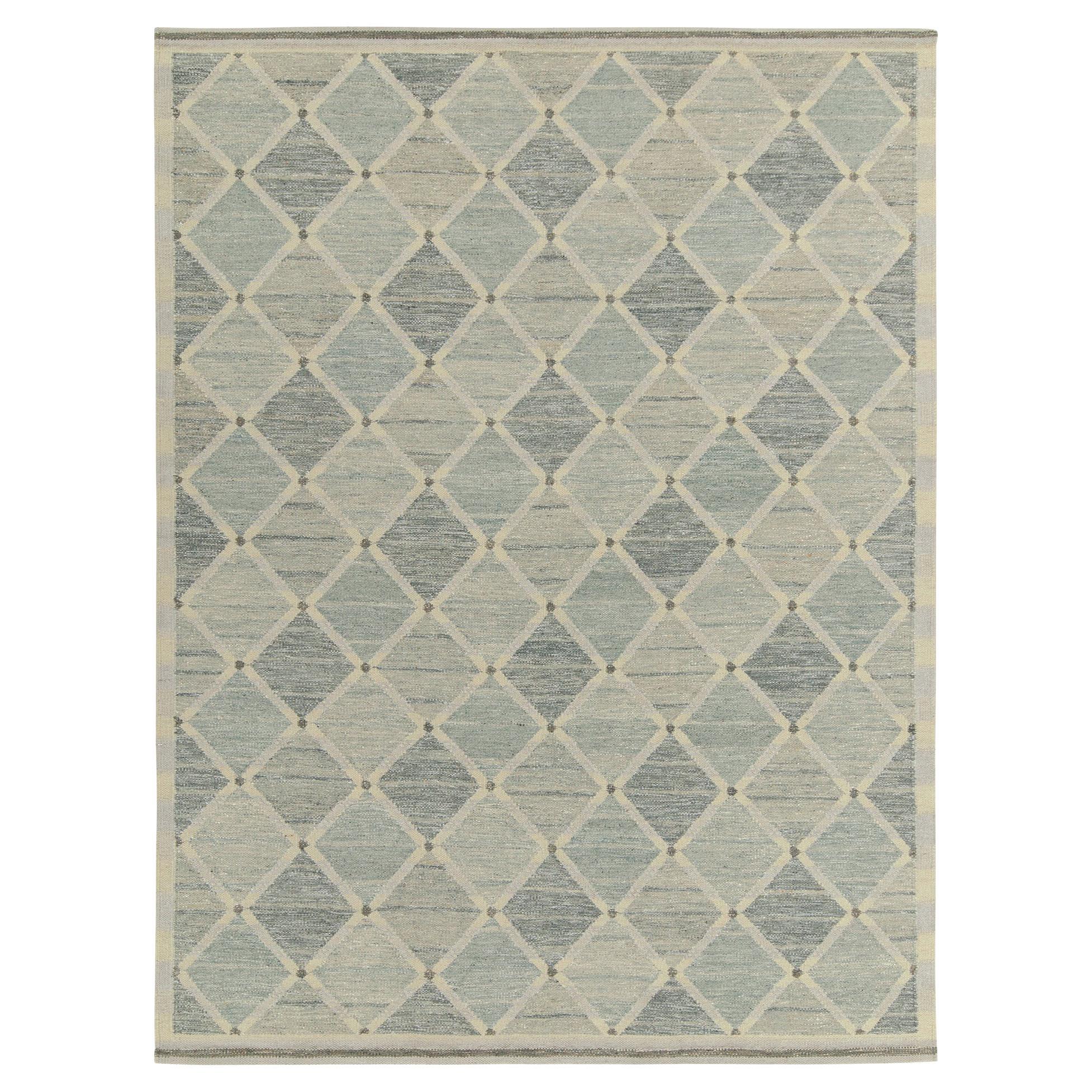 Teppich & Kelim-Teppich im skandinavischen Stil in Grau & Blau mit geometrischem Muster im Angebot