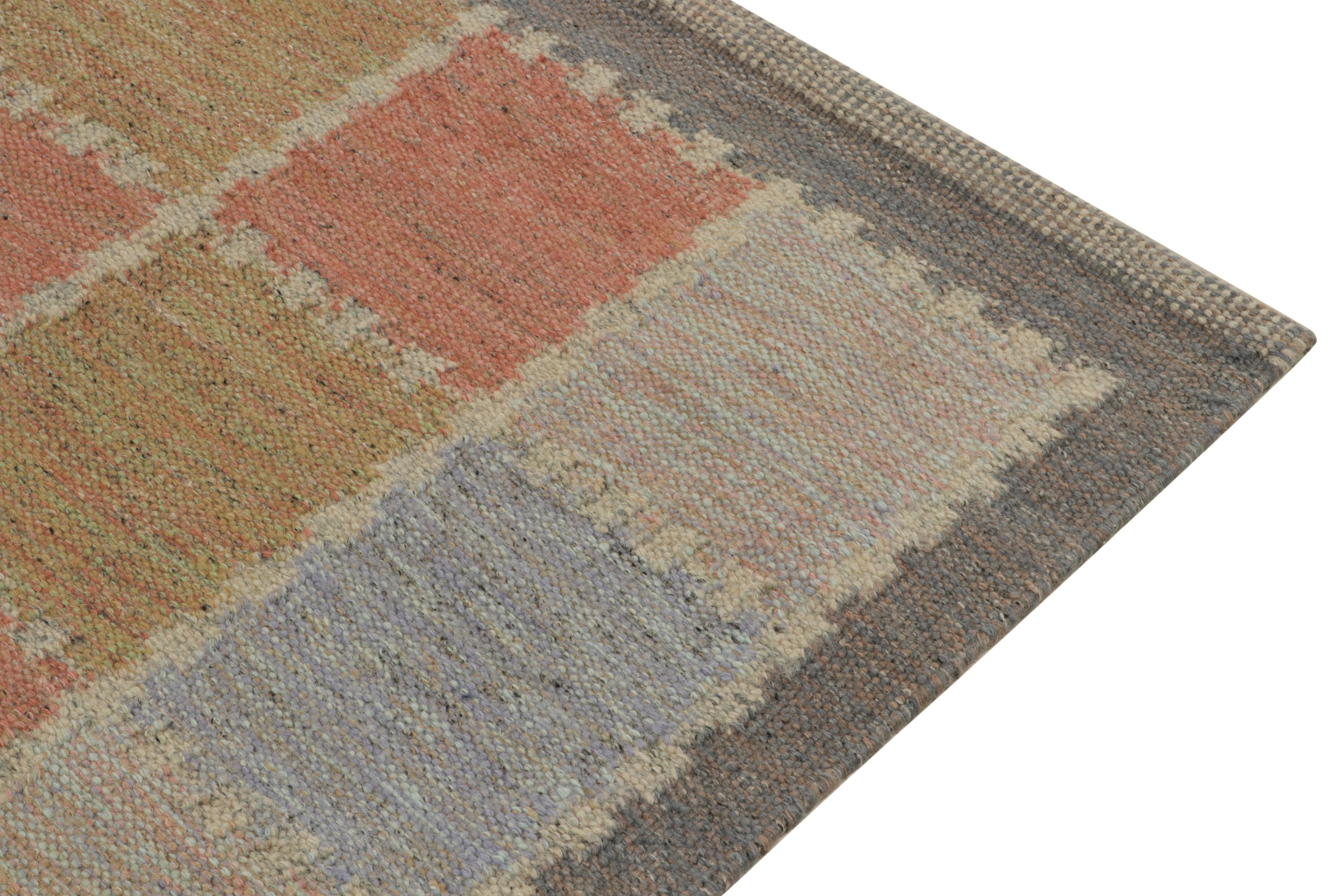 Teppich & Kelim-Teppich im skandinavischen Stil in Grau mit buntem geometrischem Muster (Handgeknüpft) im Angebot