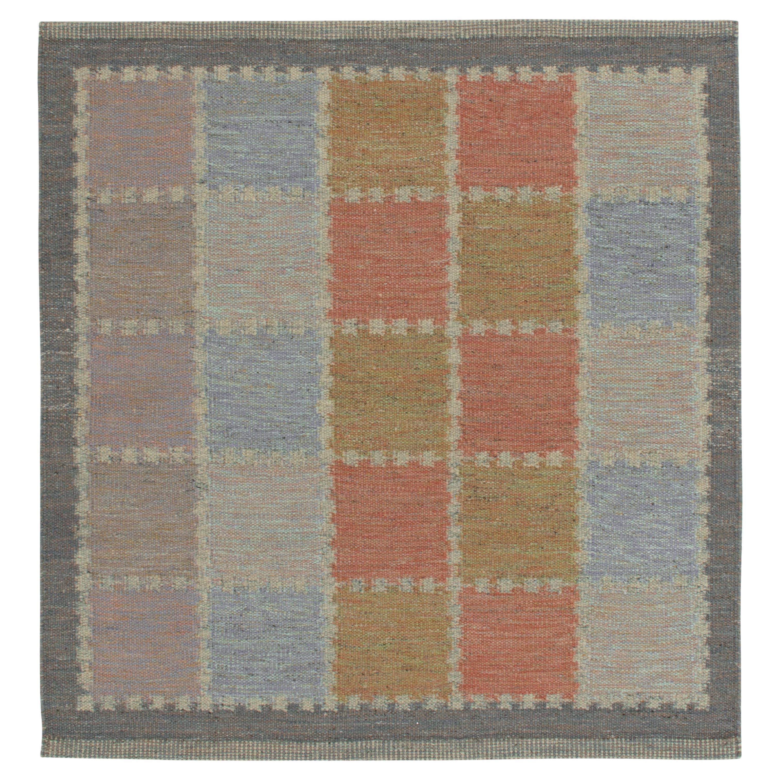 Rug & Kilim's Scandinavian Style Kilim Rug in Gray, Colorful Geometric Pattern For Sale