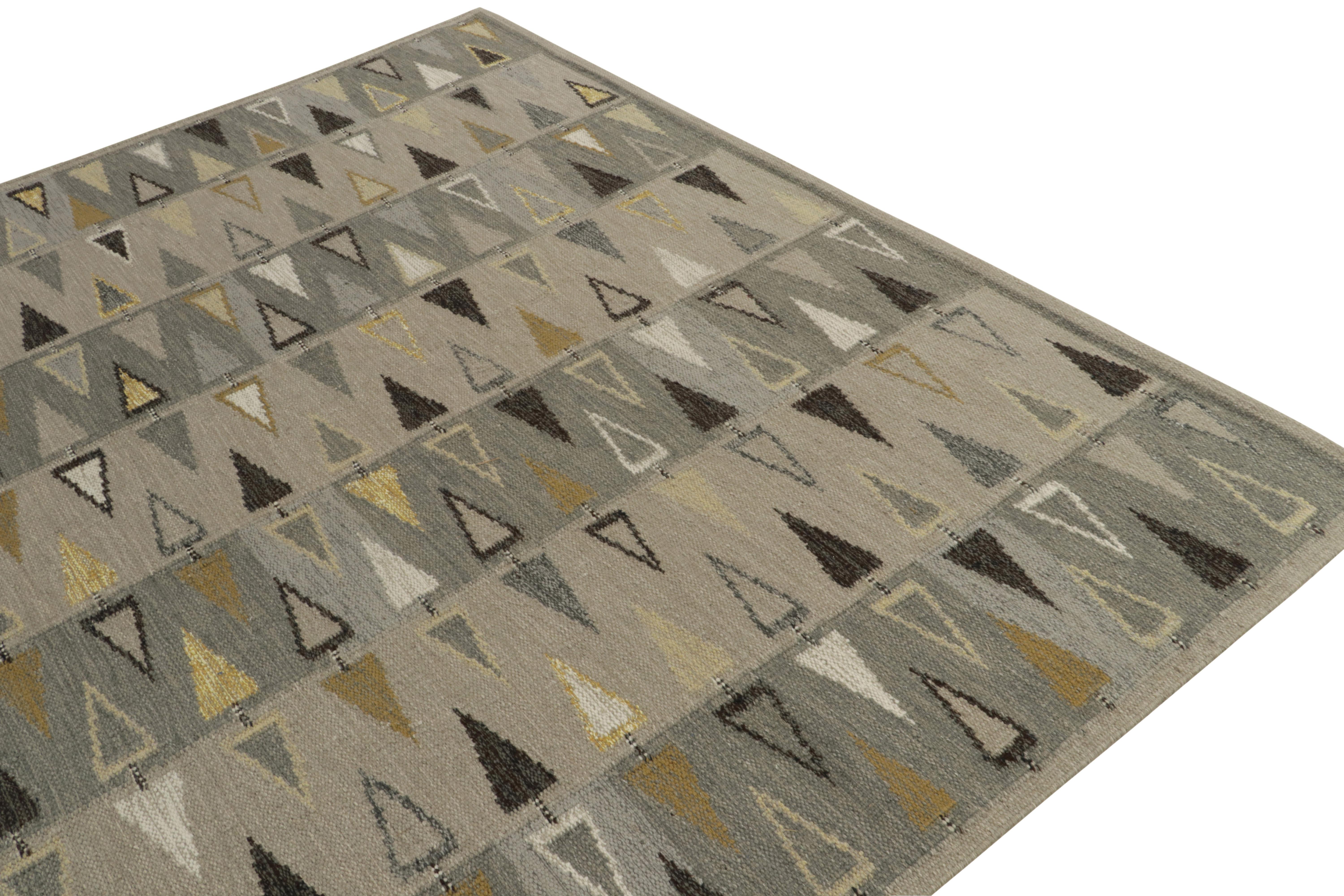 Modern Rug & Kilim's Scandinavian Style Kilim Rug in Gray, Ochra Triangle Patterns For Sale