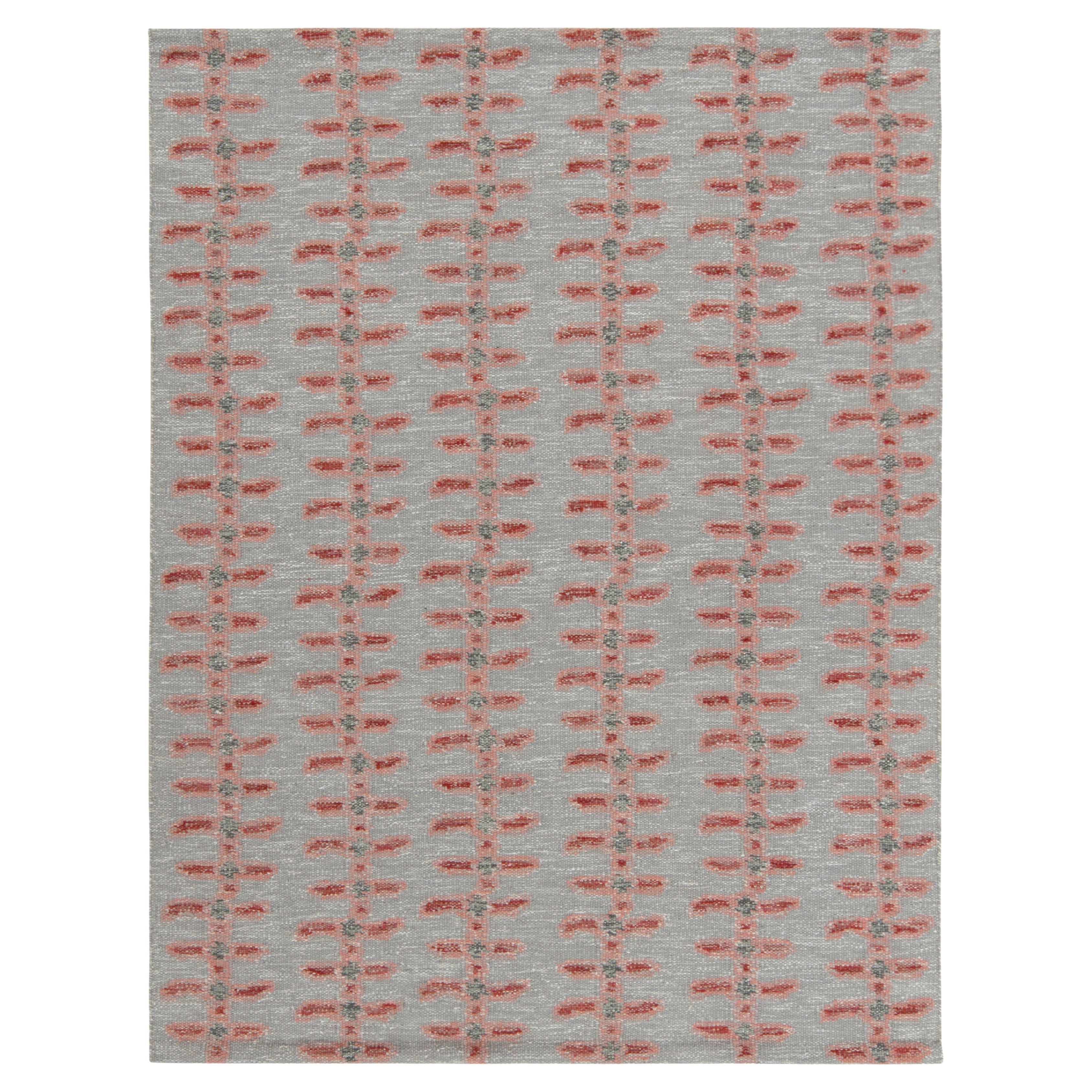 Rug & Kilim's Scandinavian Style Kilim Rug in Gray, Red & Pink For Sale