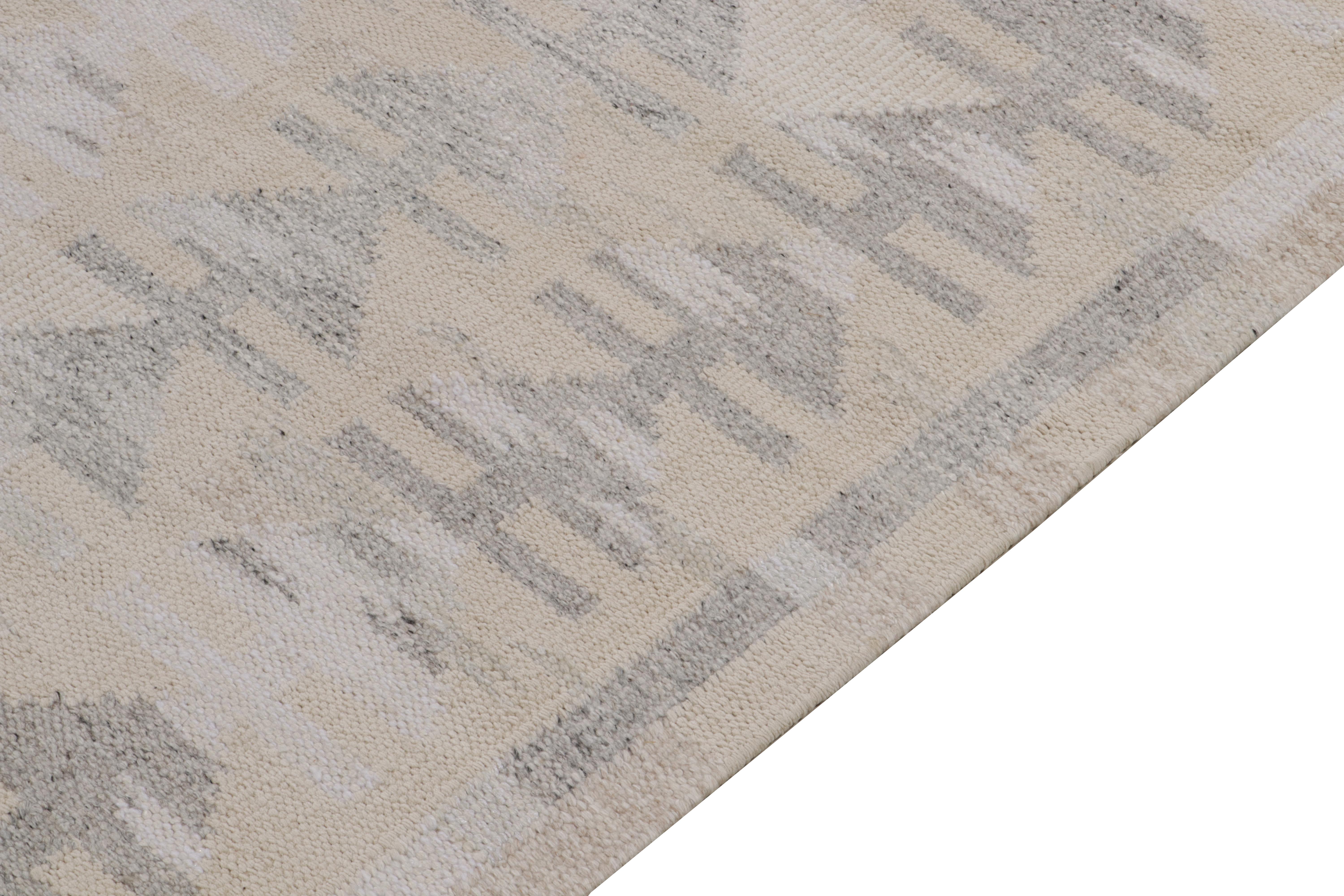 Teppich & Kelim-Teppich im skandinavischen Stil in Grau & Weiß mit geometrischem Muster (Handgeknüpft) im Angebot