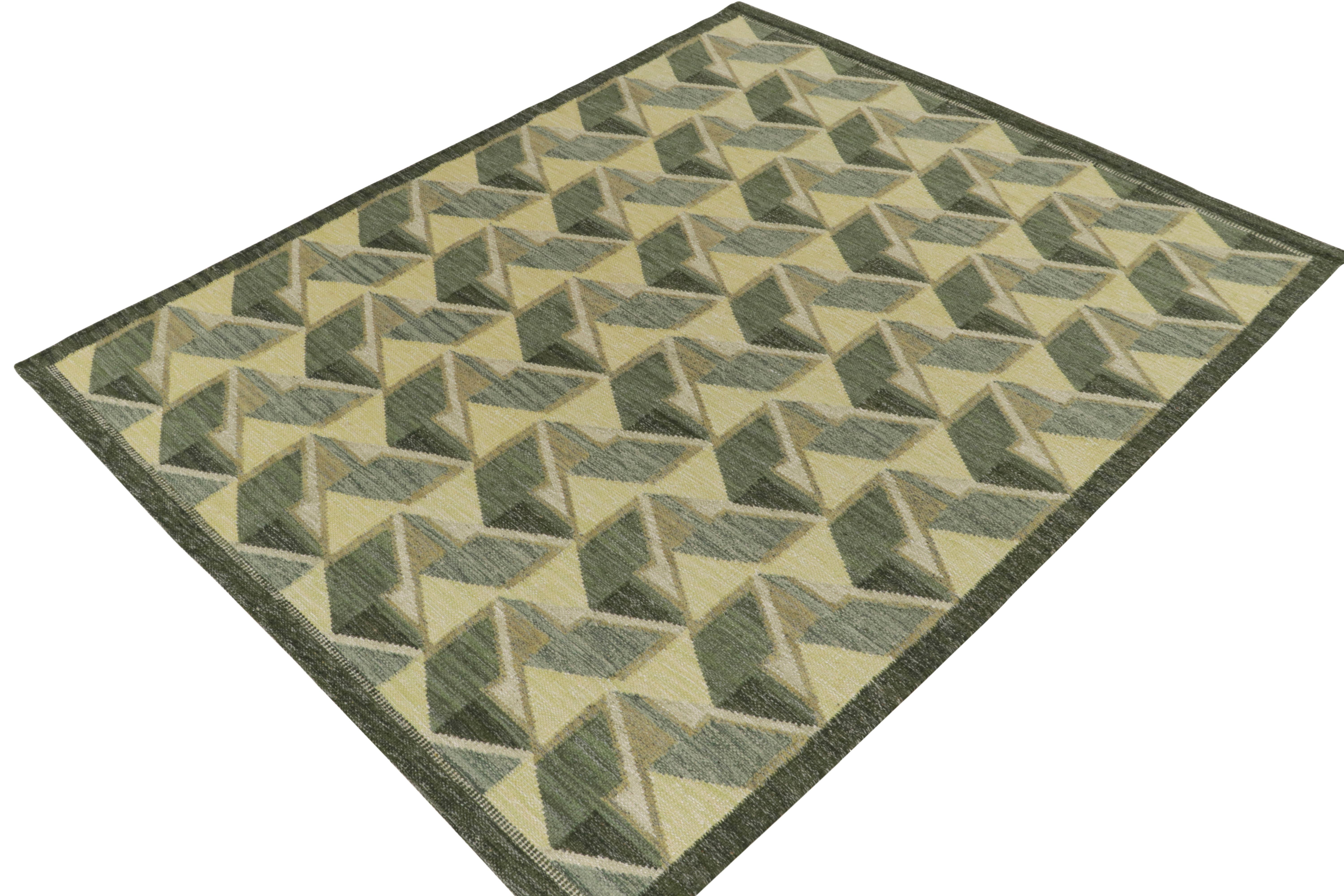 Teppich & Kelim-Teppich im skandinavischen Stil in Grün & Grau mit geometrischem Muster (Skandinavische Moderne) im Angebot