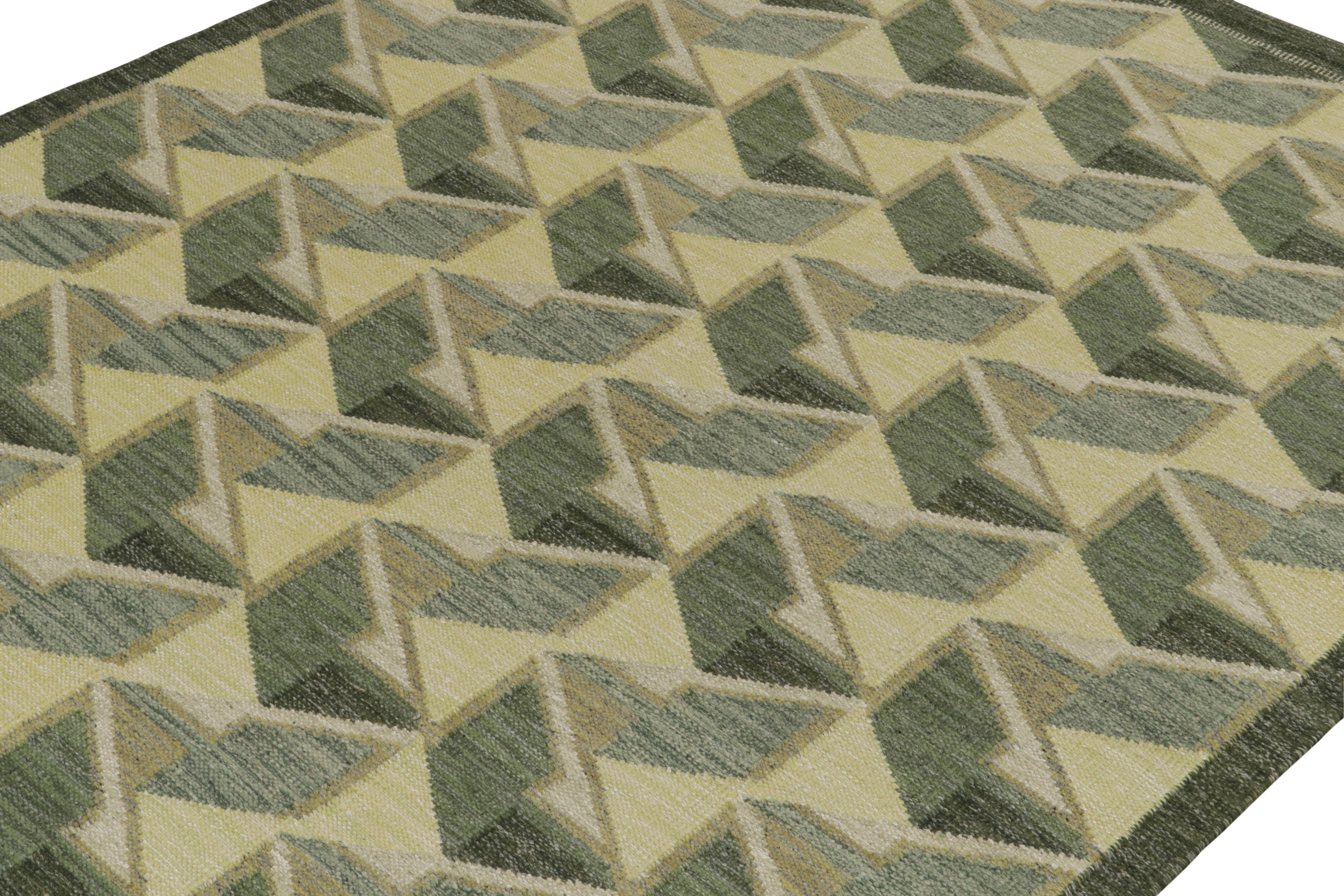 Teppich & Kelim-Teppich im skandinavischen Stil in Grün & Grau mit geometrischem Muster (Indisch) im Angebot