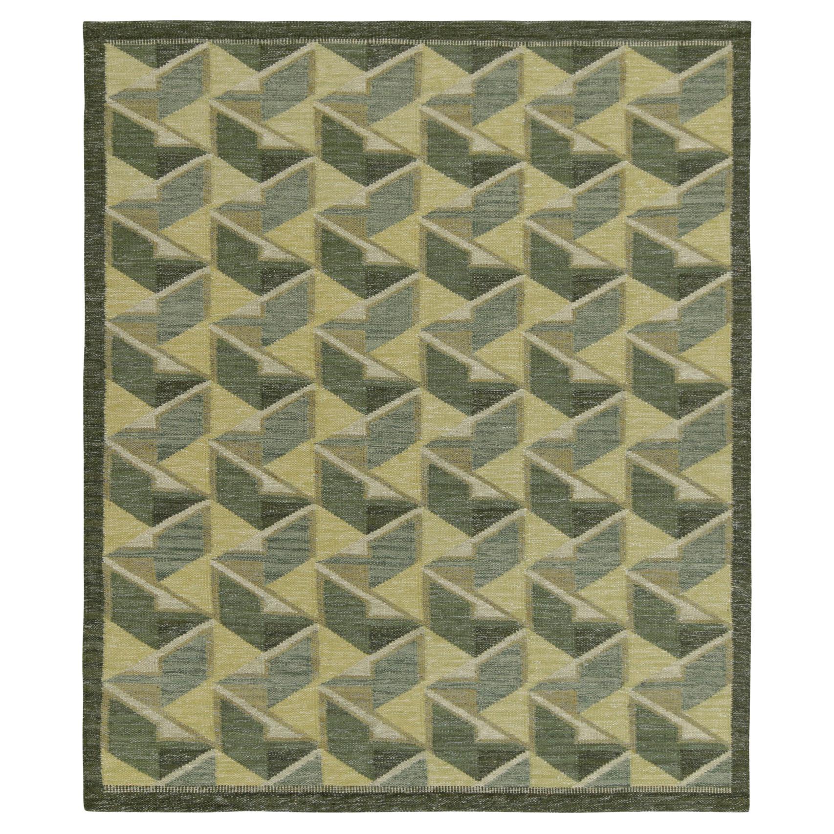 Rug & Kilim's Scandinavian Style Kilim Rug in Green & Gray Geometric Pattern For Sale