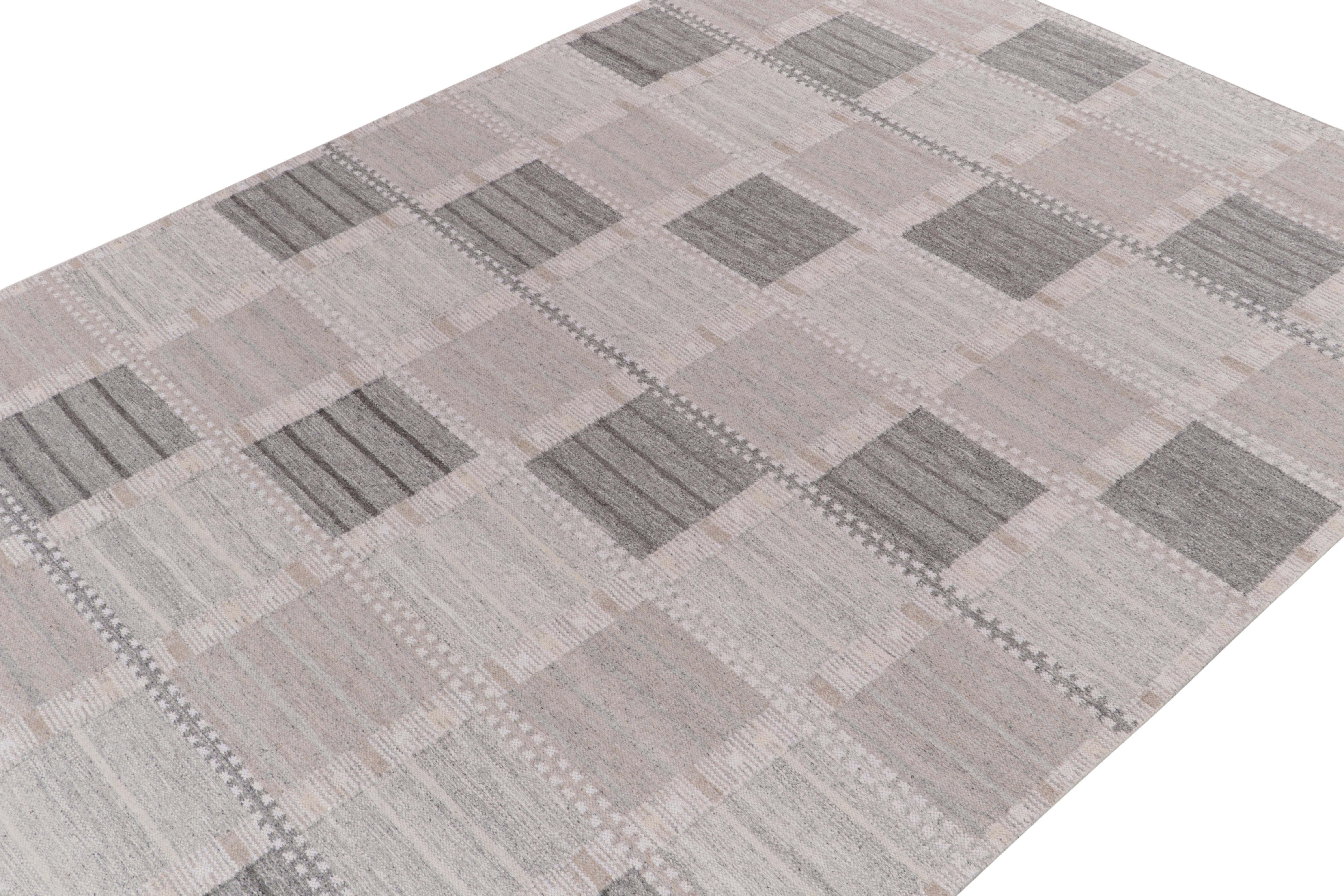 Teppich & Kelim-Teppich im skandinavischen Stil in Grau, geometrisches Steinmuster (Indisch) im Angebot