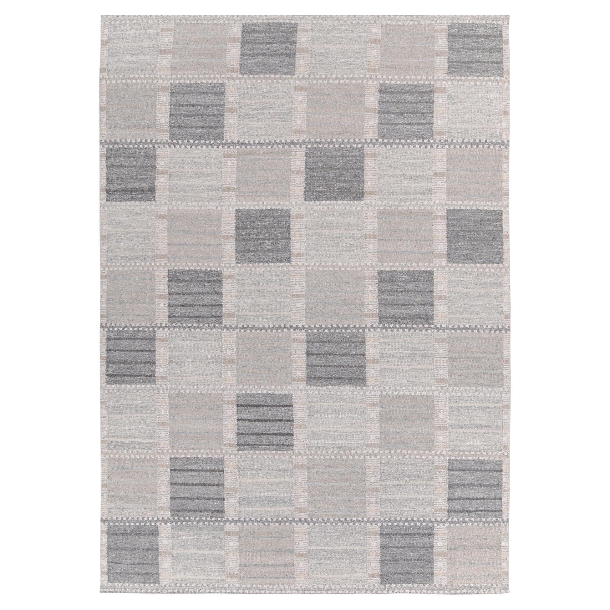 Teppich & Kelim-Teppich im skandinavischen Stil in Grau, geometrisches Steinmuster