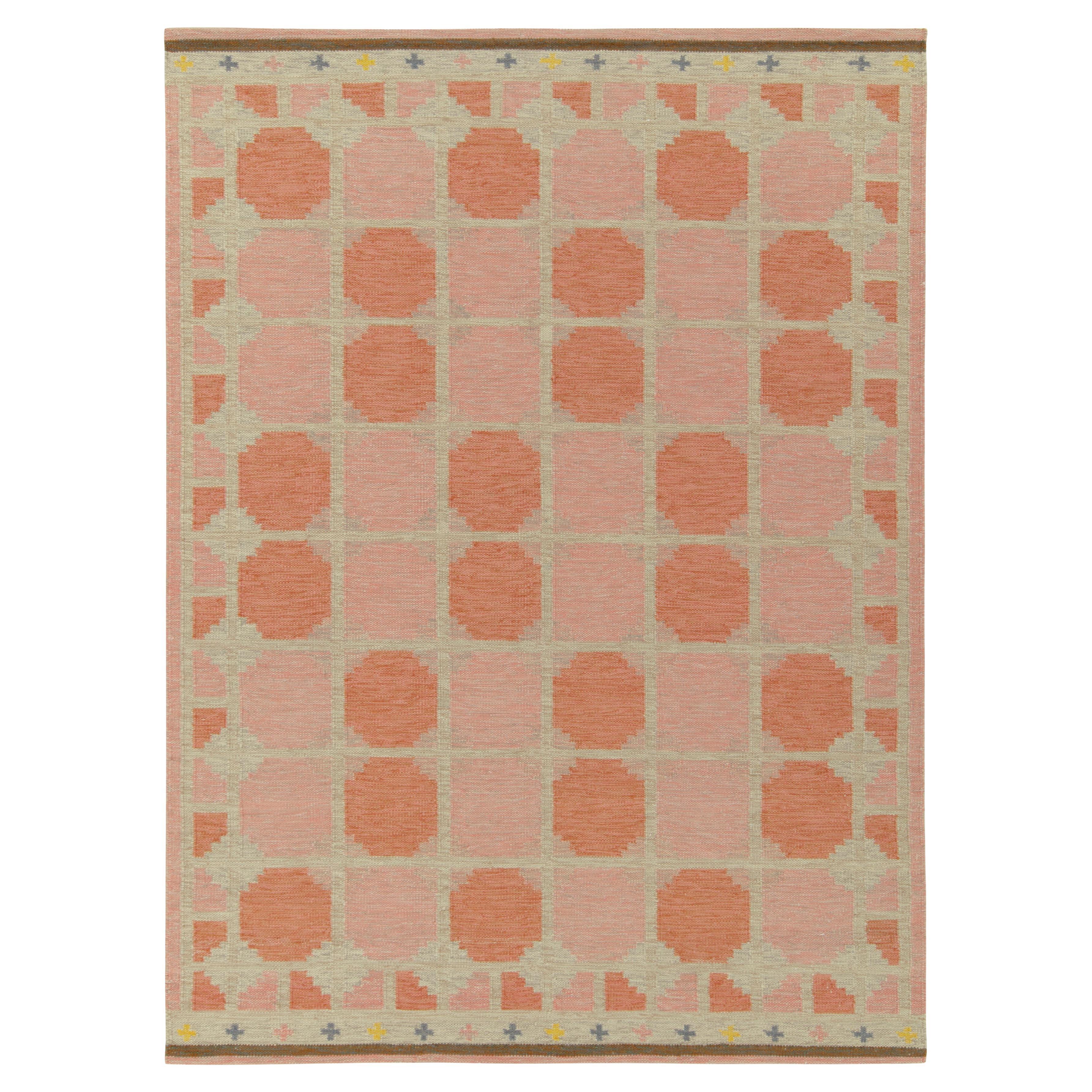 Rug & Kilim's Scandinavian Style Kilim Rug in Pink, Greige Geometric Pattern