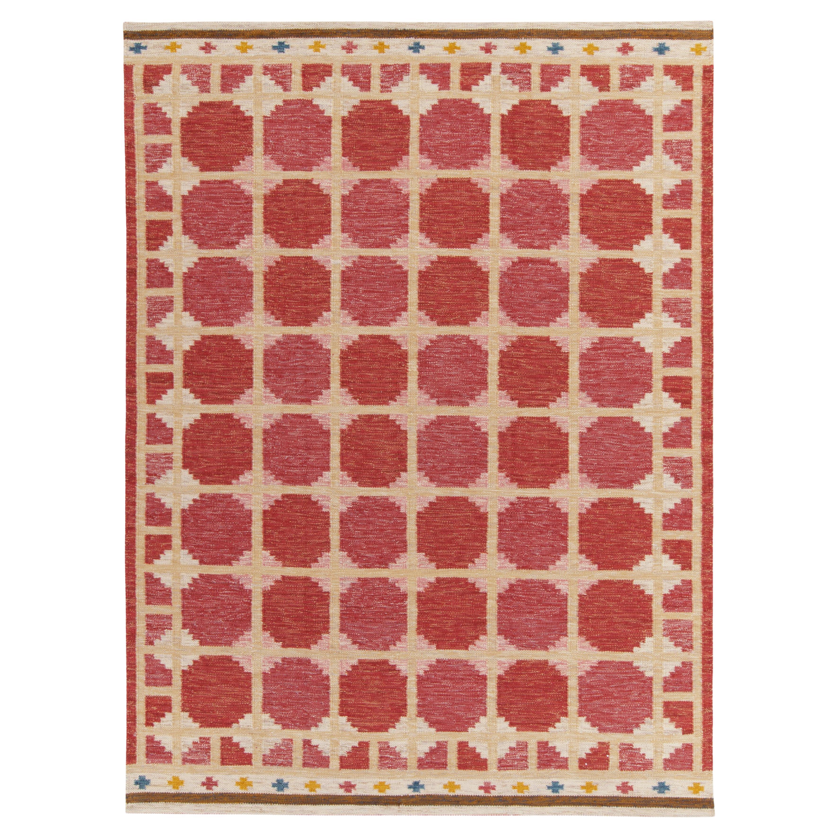 Teppich & Kelim-Teppich im skandinavischen Stil in Rot, Rosa, Geometrisches Muster