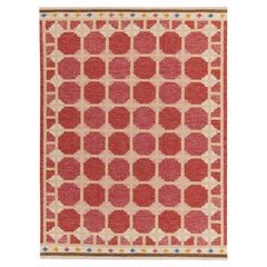 Scandinavian Style Kilim Rug in Red, Pink, Geometric Pattern by Rug & Kilim