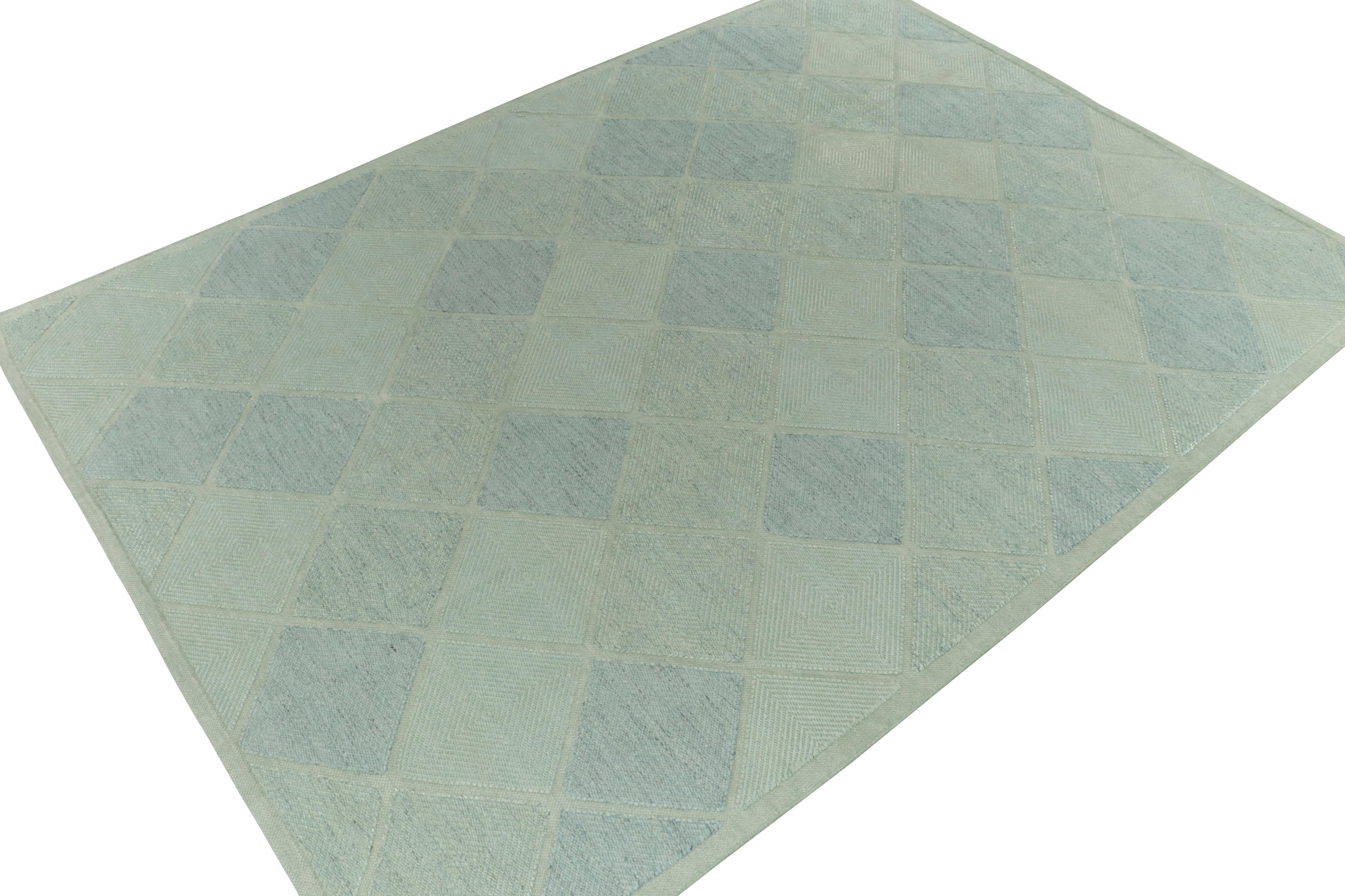 Teppich & Kelim-Teppich im skandinavischen Stil in Meerschaumblau mit geometrischem Muster (Skandinavische Moderne) im Angebot