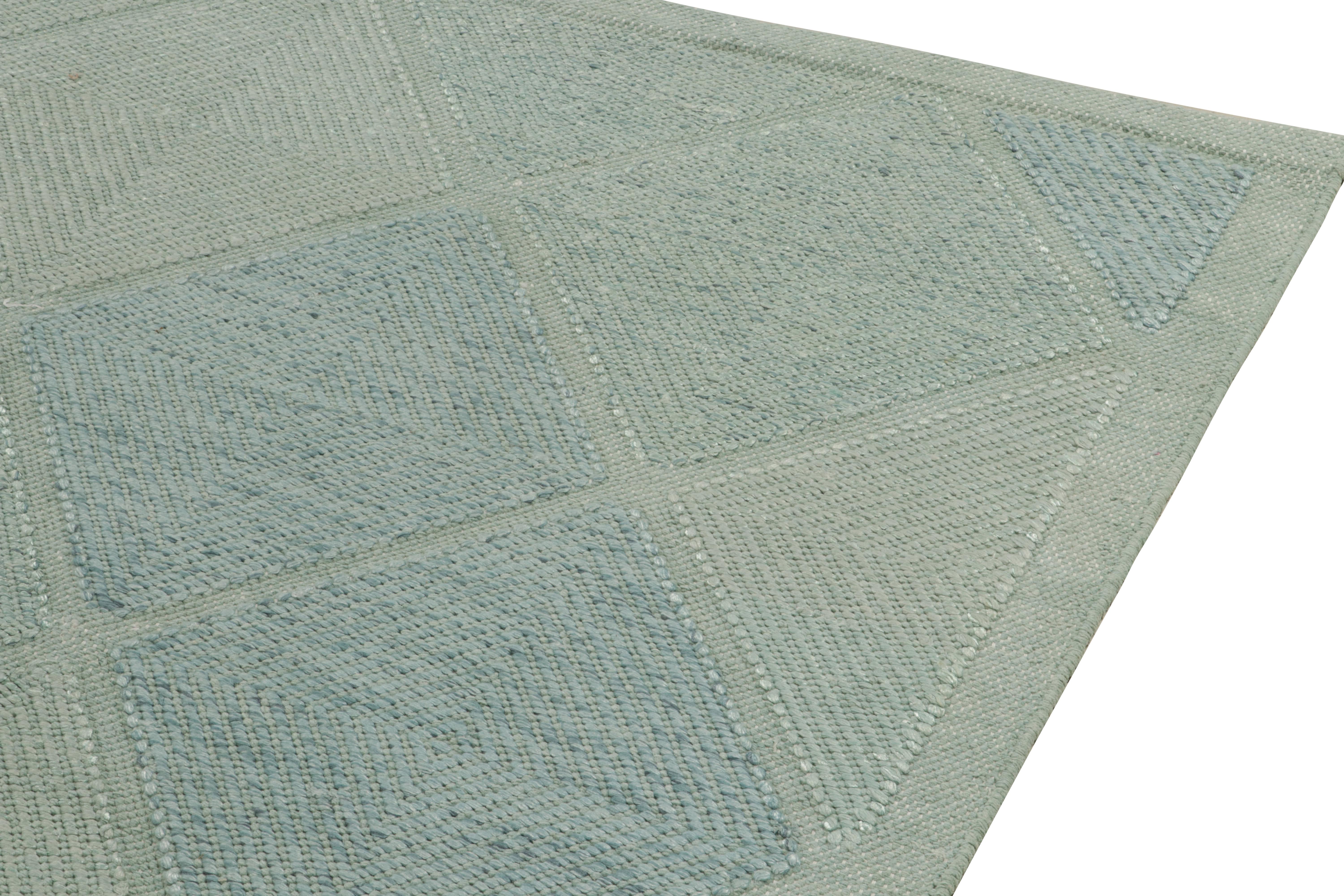 Teppich & Kelim-Teppich im skandinavischen Stil in Meerschaumblau mit geometrischem Muster (Indisch) im Angebot