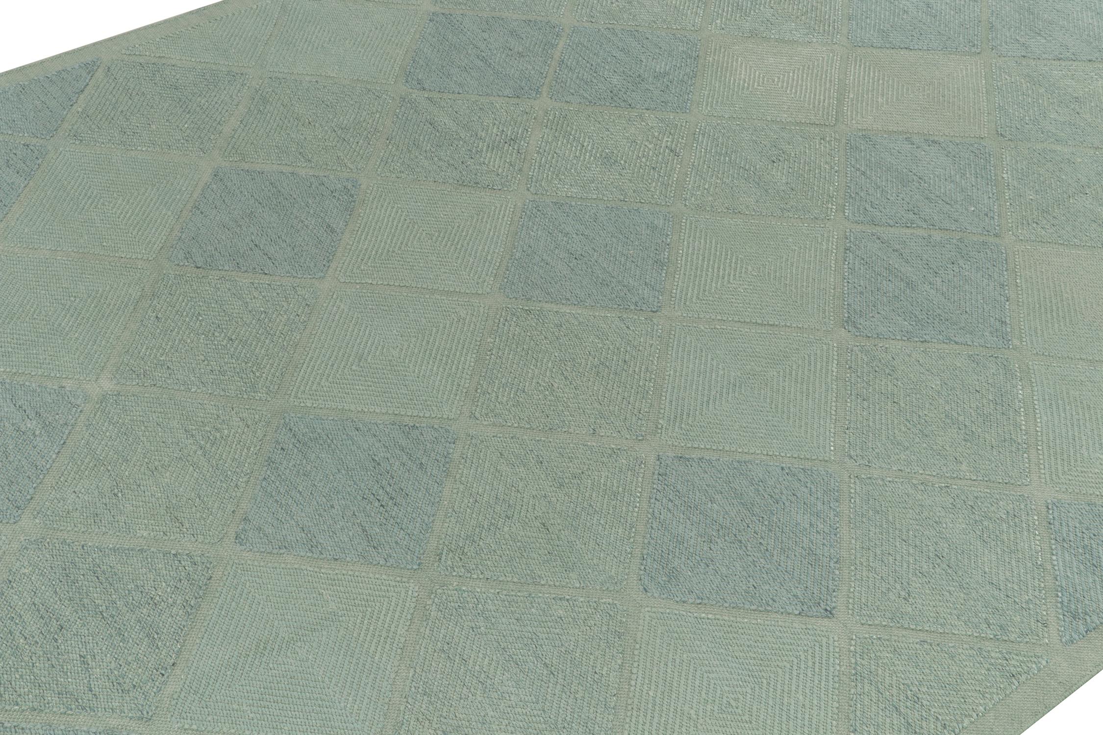 Teppich & Kelim-Teppich im skandinavischen Stil in Meerschaumblau mit geometrischem Muster (Handgeknüpft) im Angebot