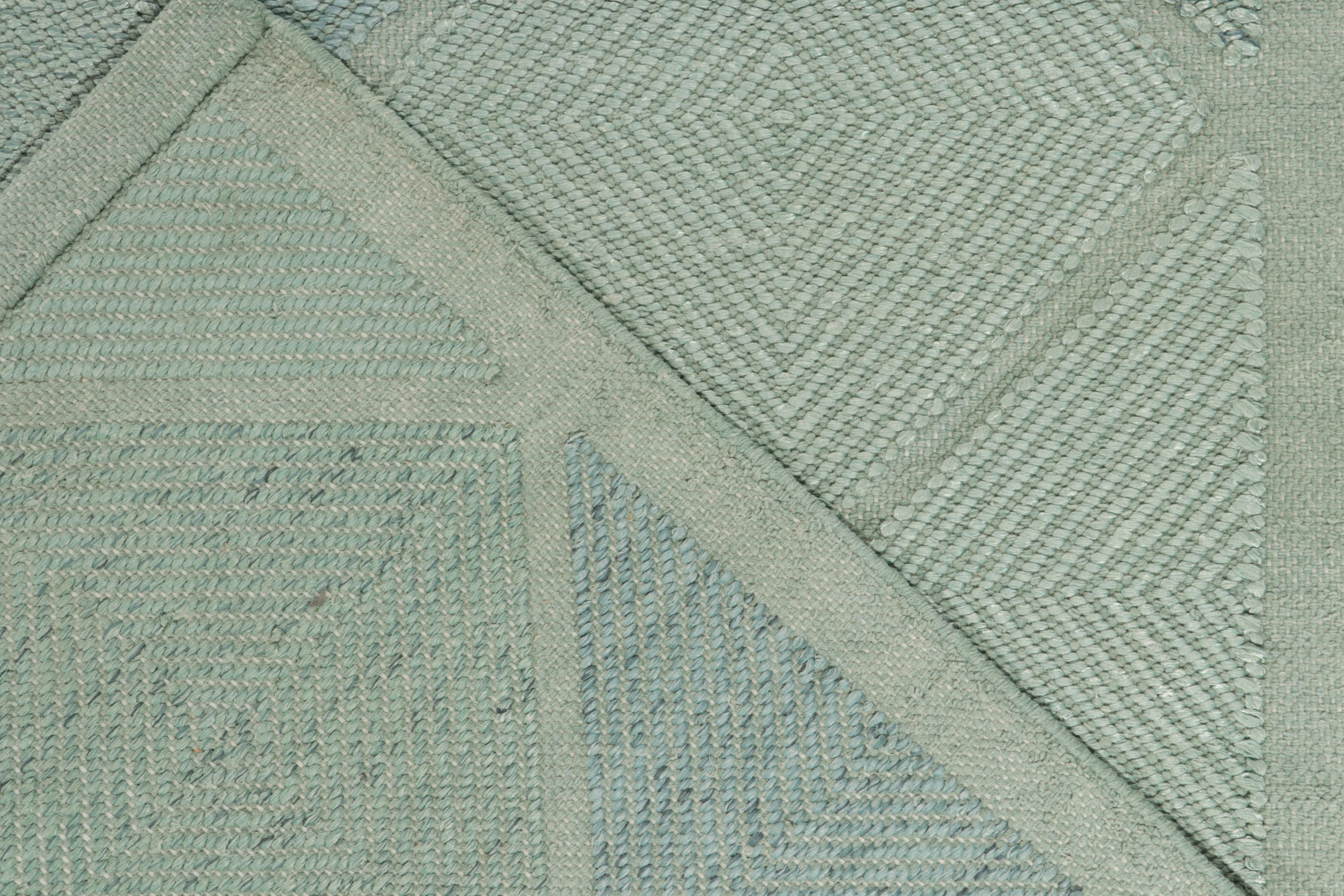 Rug & Kilim's Scandinavian Style Kilim Rug in Seafoam Blue Geometric Pattern In New Condition For Sale In Long Island City, NY