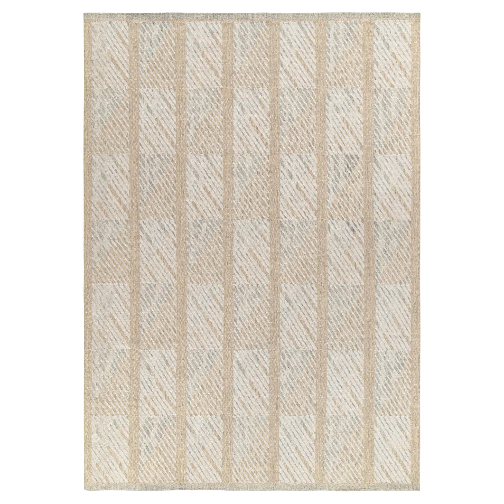 Teppich & Kelim-Teppich im skandinavischen Stil in Weiß, Beige mit geometrischem Muster