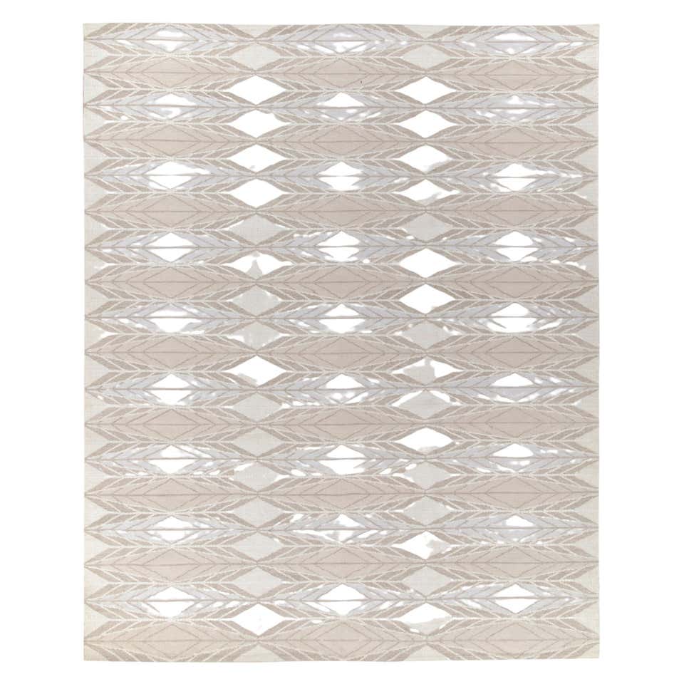 Rug and Kilim’s Scandinavian Style Kilim in White and Beige Diamond ...