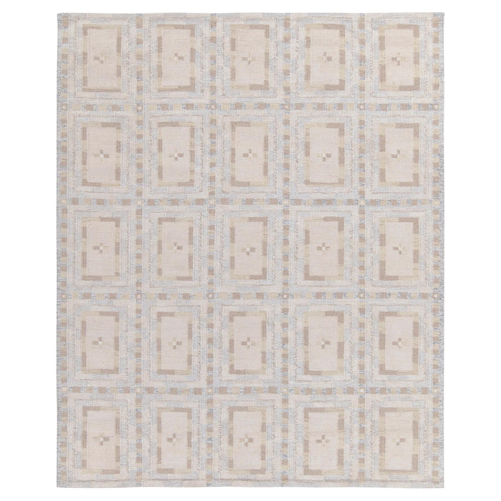 Scandinavian Style Kilim Rug in White, Beige Geometric Pattern by Rug & Kilim For Sale
