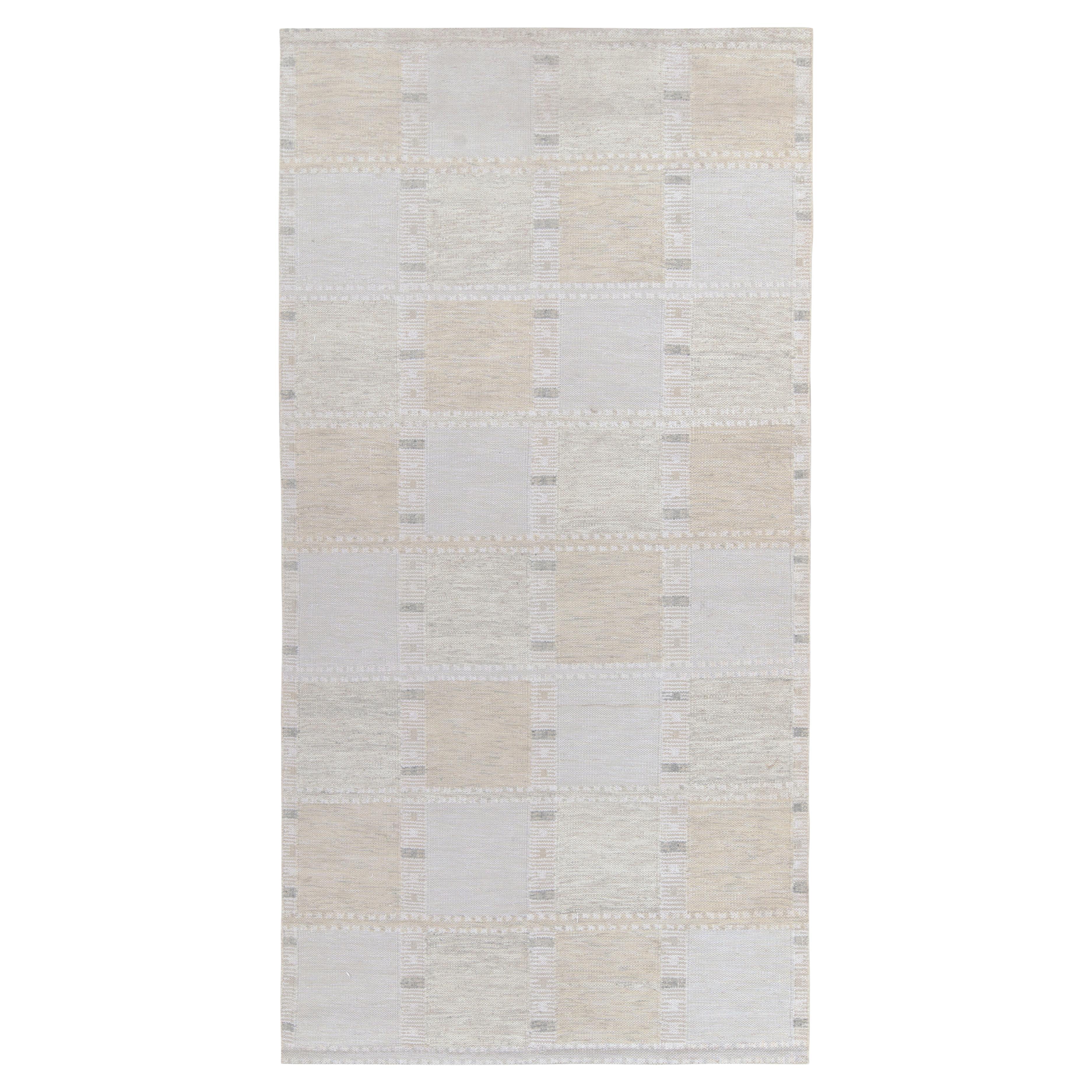 Teppich & Kelim-Teppich im skandinavischen Stil in Weiß, Grau mit geometrischem Muster