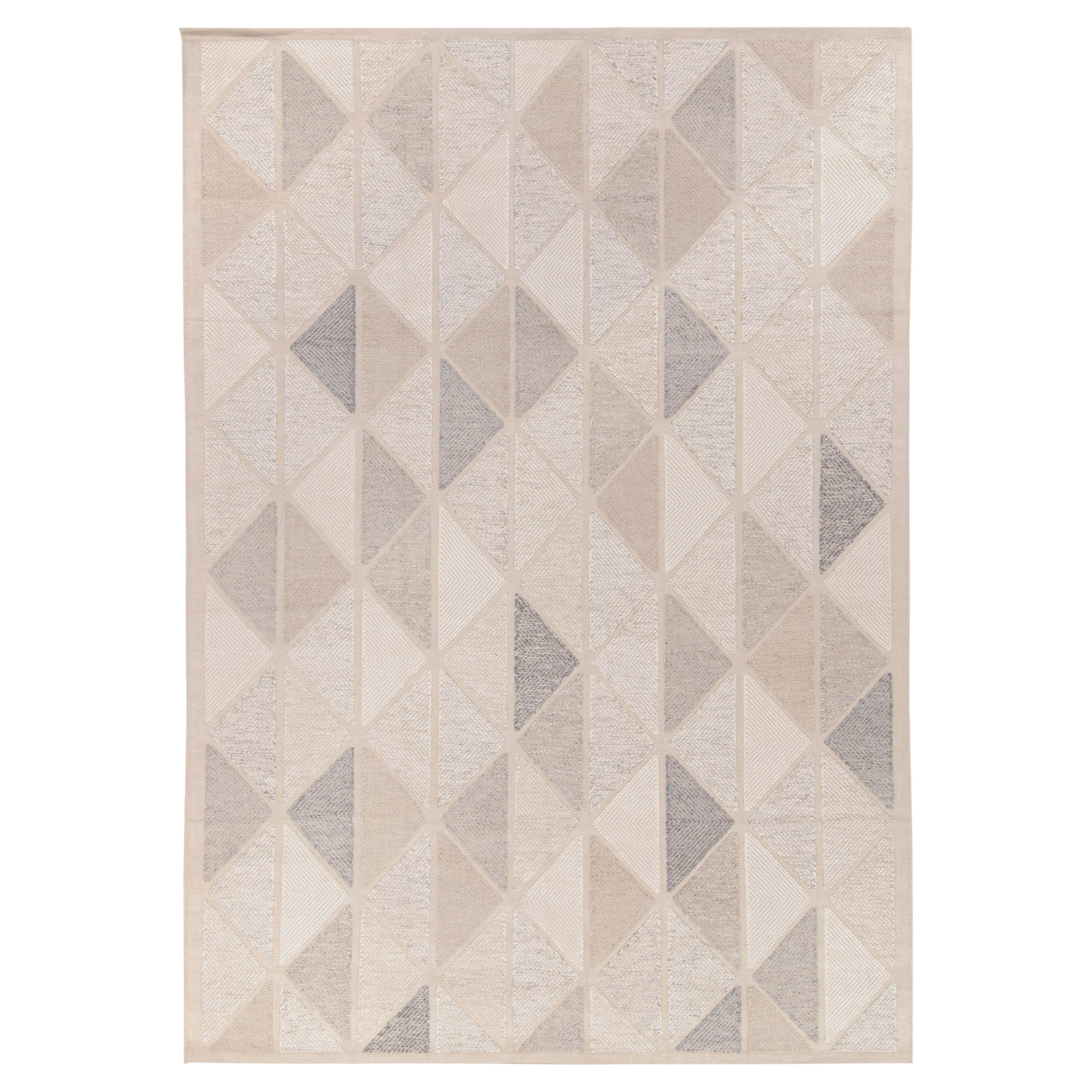 Teppich & Kelim-Teppich im skandinavischen Stil in Weiß, Grau mit geometrischem Muster