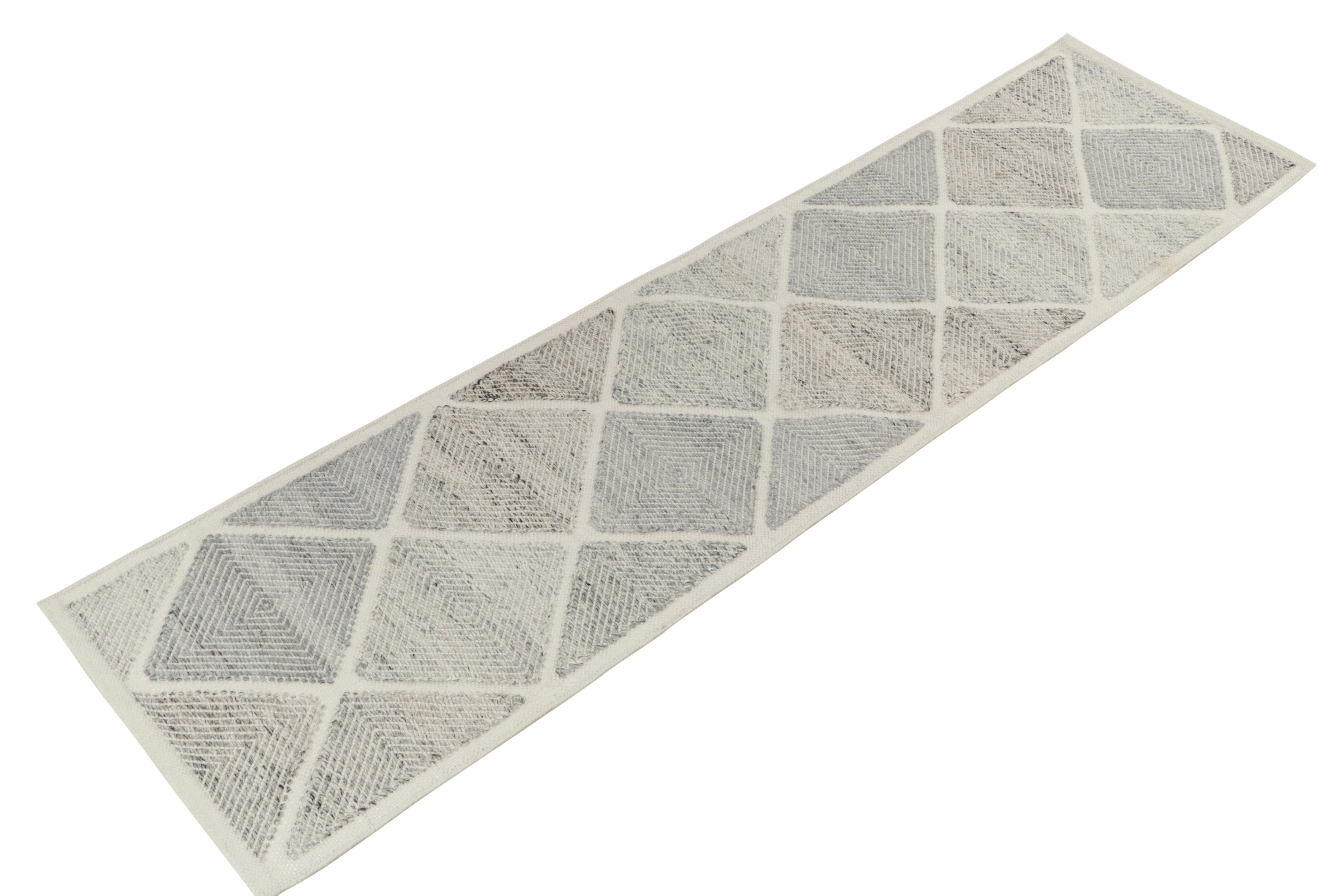 Kilim-Teppich & Kelim-Läufer im skandinavischen Stil, graues und weißes Diamantmuster (Skandinavische Moderne) im Angebot