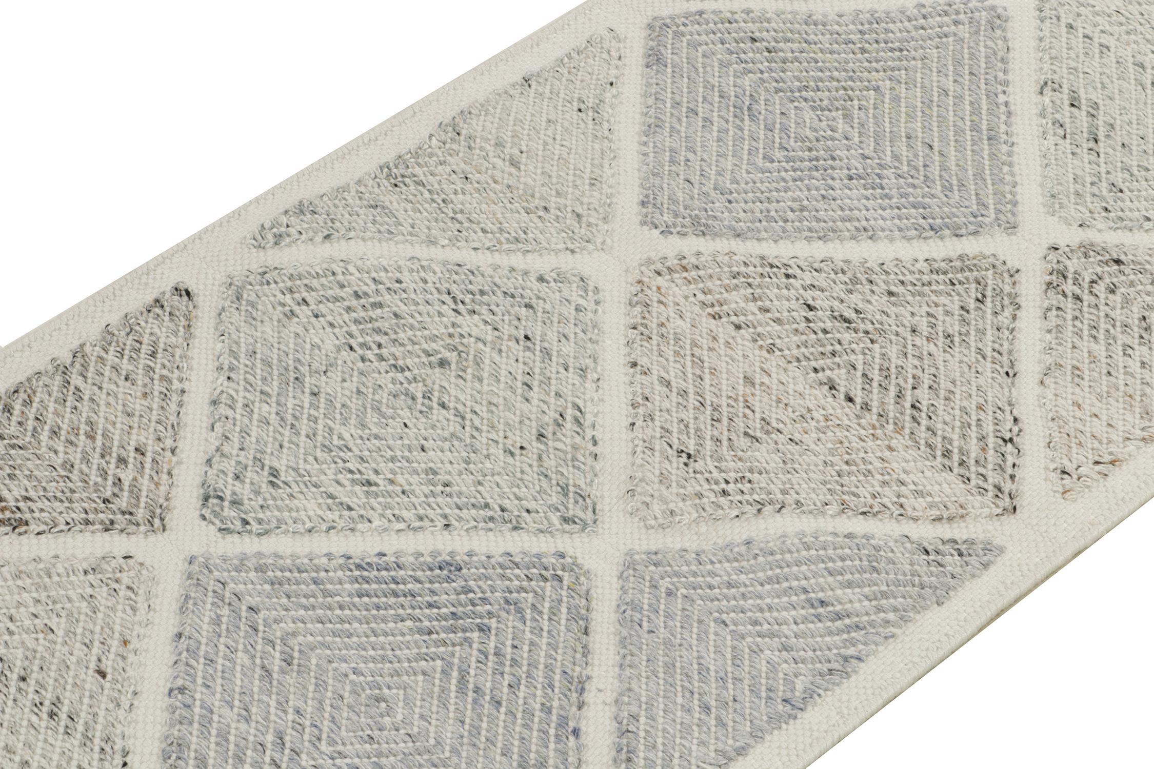 Kilim-Teppich & Kelim-Läufer im skandinavischen Stil, graues und weißes Diamantmuster (Indisch) im Angebot