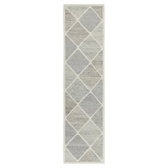 Tapis et tapis de couloir Kilim de style scandinave, motif de diamants gris et blanc