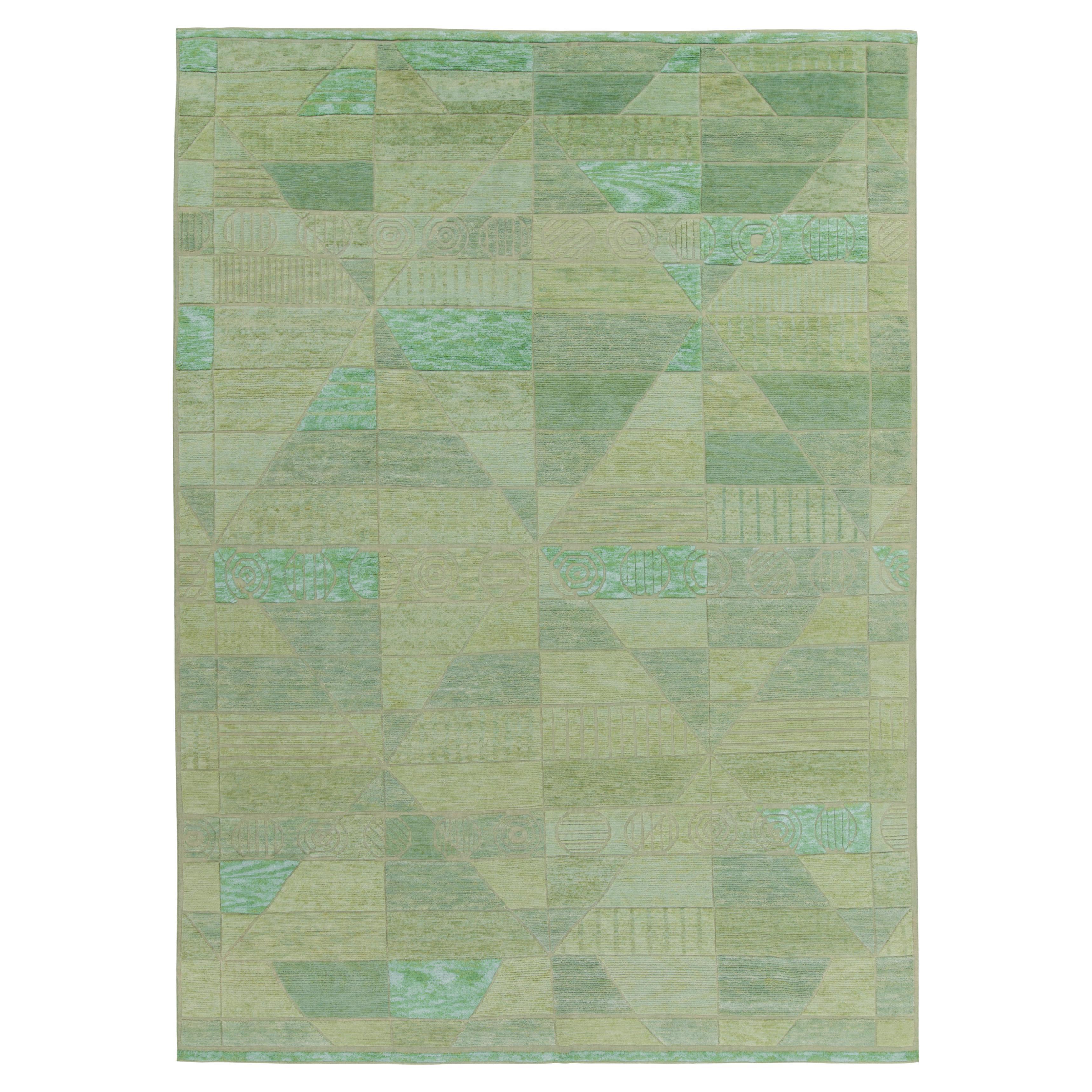 Moderner Teppich & Kelim-Teppich im skandinavischen Stil in Grün mit geometrischem Hoch-Low-Muster