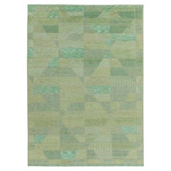 Moderner Teppich & Kelim-Teppich im skandinavischen Stil in Grün mit geometrischem Hoch-Low-Muster
