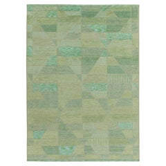 Rug & Kilim's Scandinavian Style Modern Rug in Green High-Low Geometric Pattern