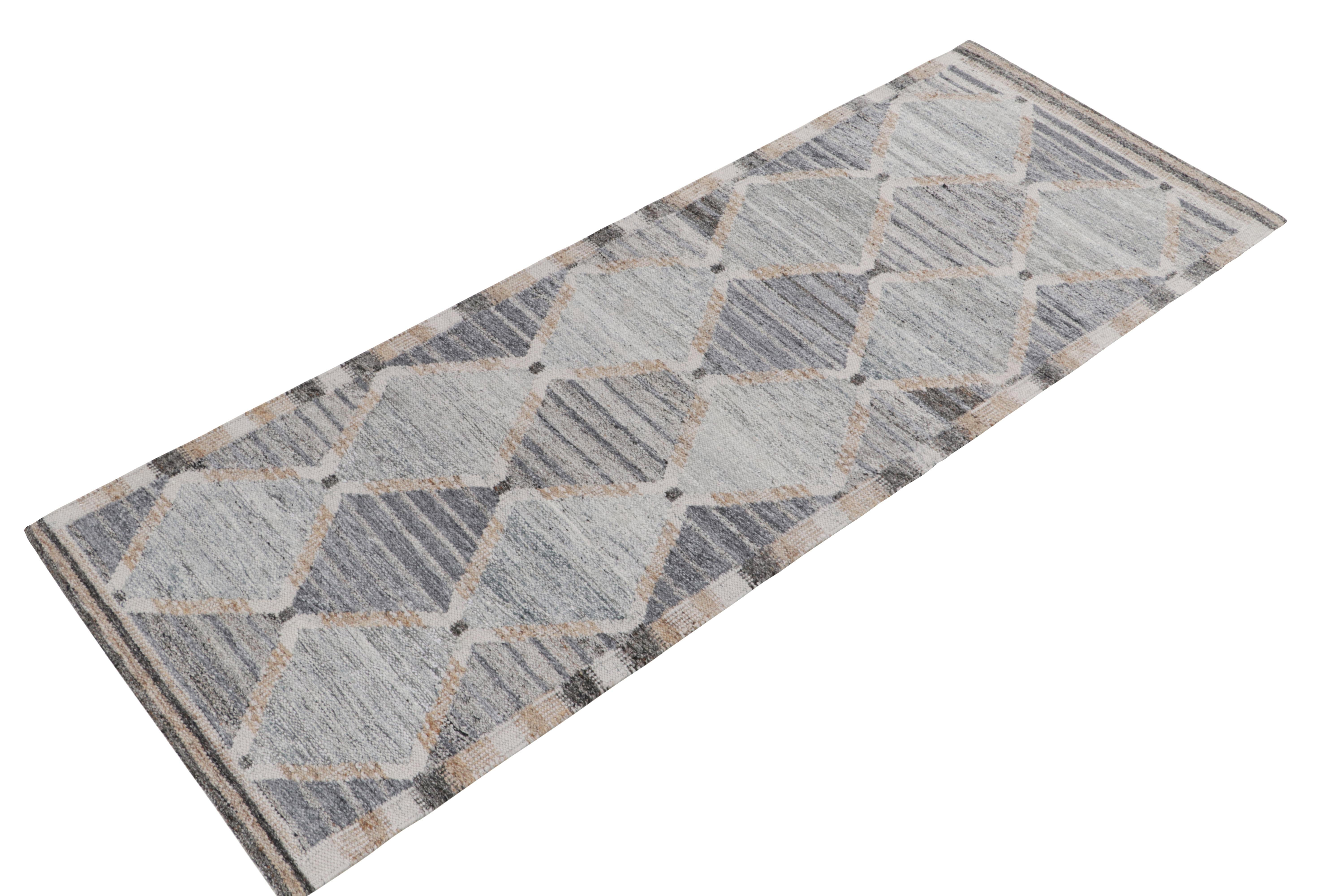 Teppich & Kelim im skandinavischen Stil für den Außenbereich, grauer und blauer geometrischer Läufer (Skandinavische Moderne) im Angebot