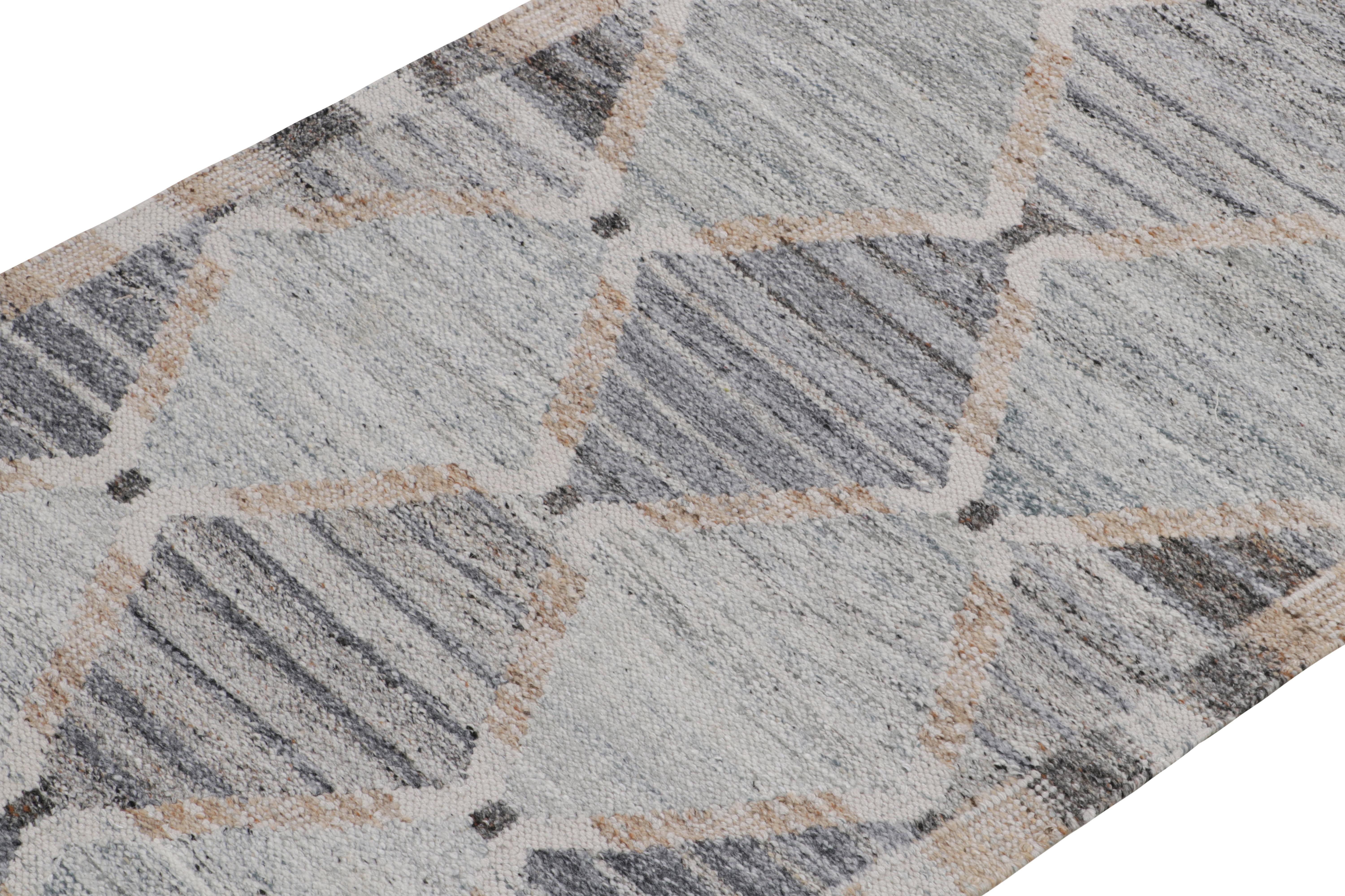 Teppich & Kelim im skandinavischen Stil für den Außenbereich, grauer und blauer geometrischer Läufer (Indisch) im Angebot