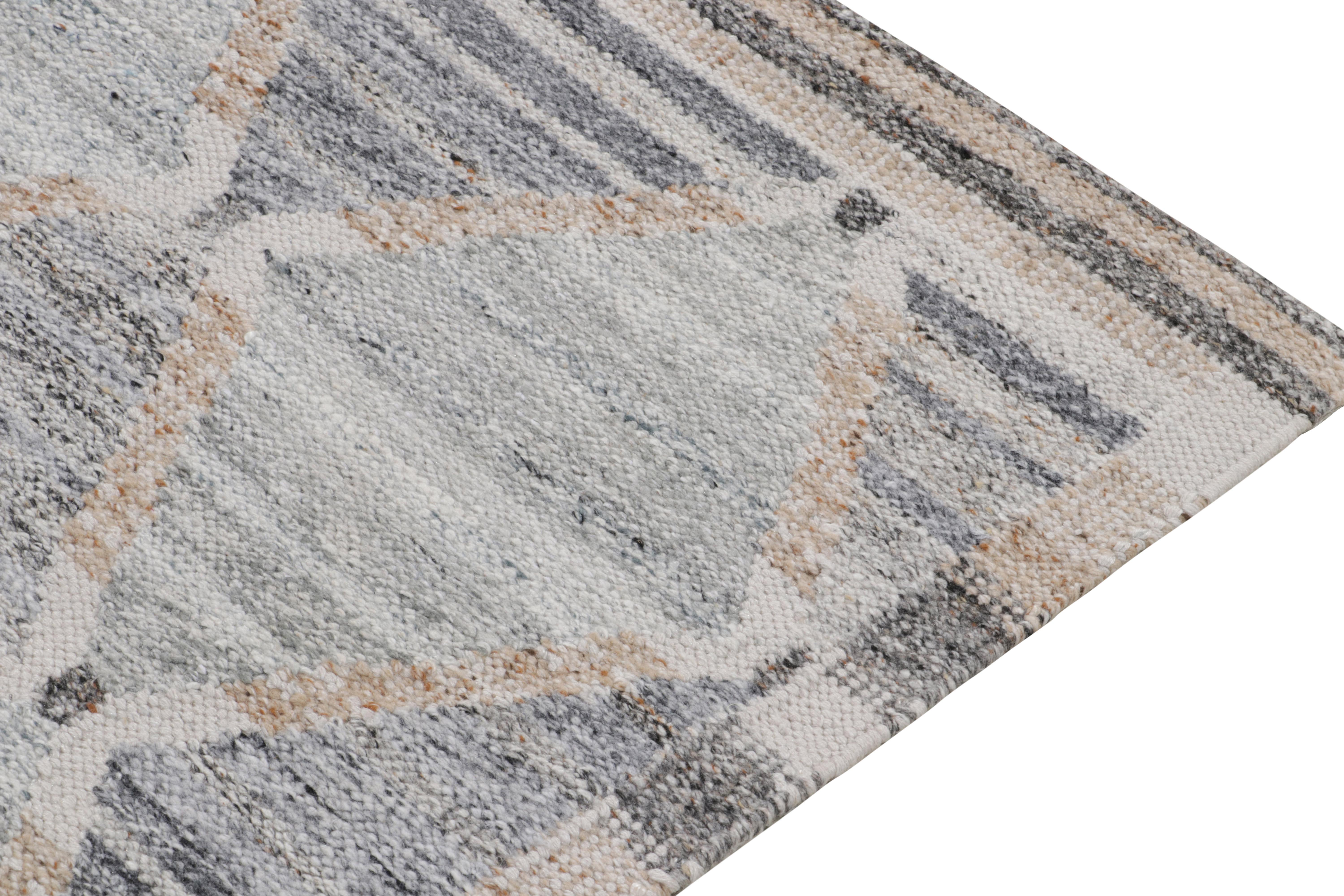 Teppich & Kelim im skandinavischen Stil für den Außenbereich, grauer und blauer geometrischer Läufer (Handgeknüpft) im Angebot