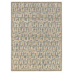 Scandinavian Style Pile Rug in Blue and Yellow Pattern by Rug & Kilim