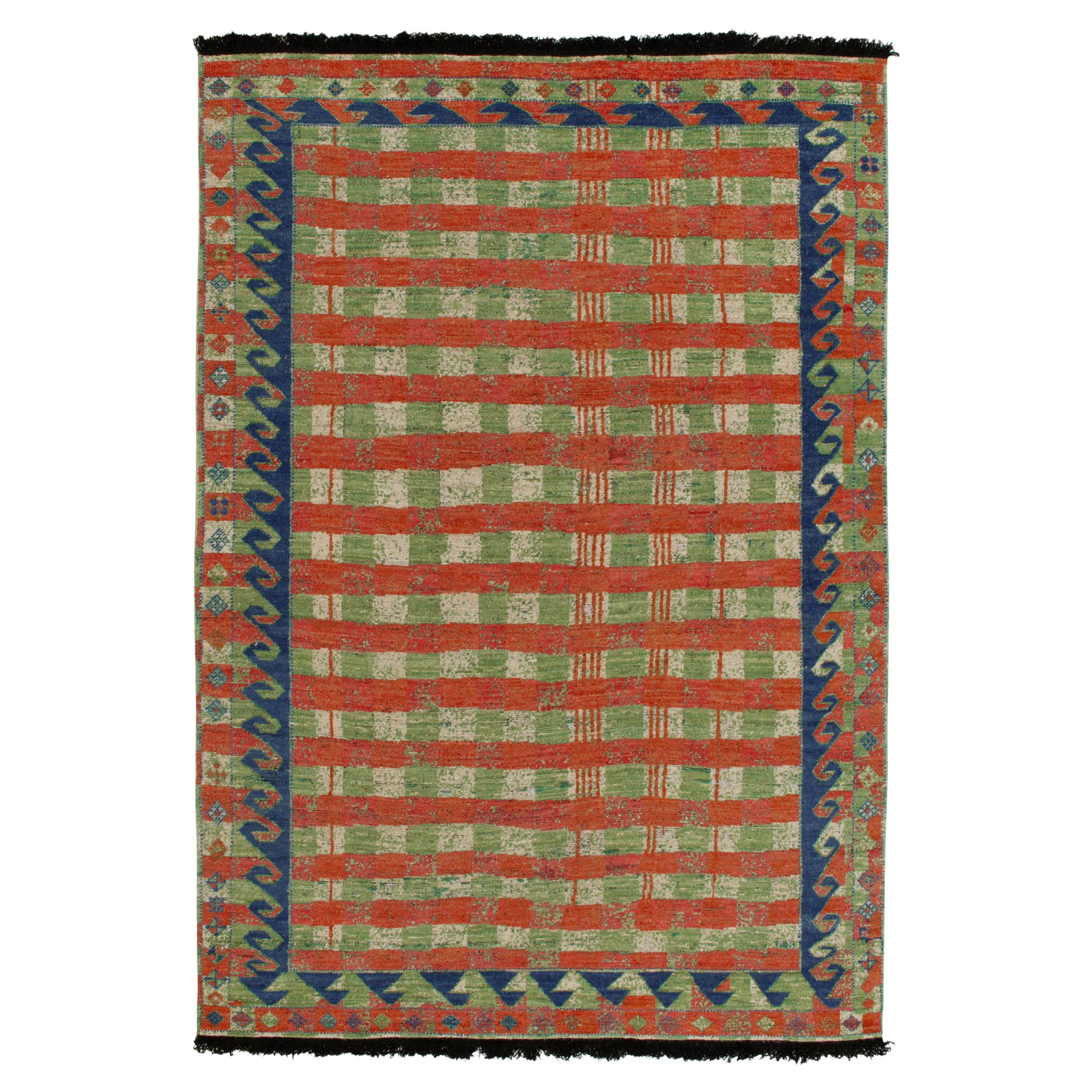 Rug & Kilim - Tappeto a pelo in stile scandinavo con motivo geometrico verde e rosso